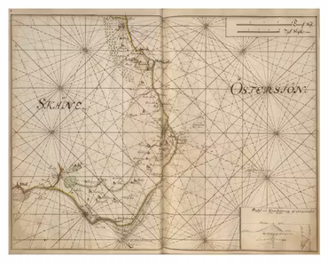 Historiskt sjökort över Skånes kust (Simrishamn), år 1692