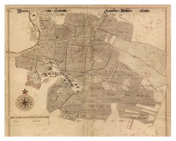 Historisk karta över Gamla Uppsala, år 1641