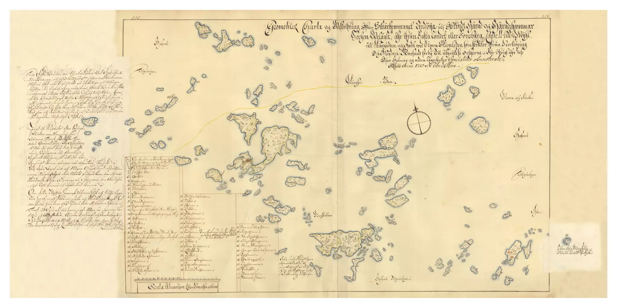 Historisk karta över Lindöja, år 1709