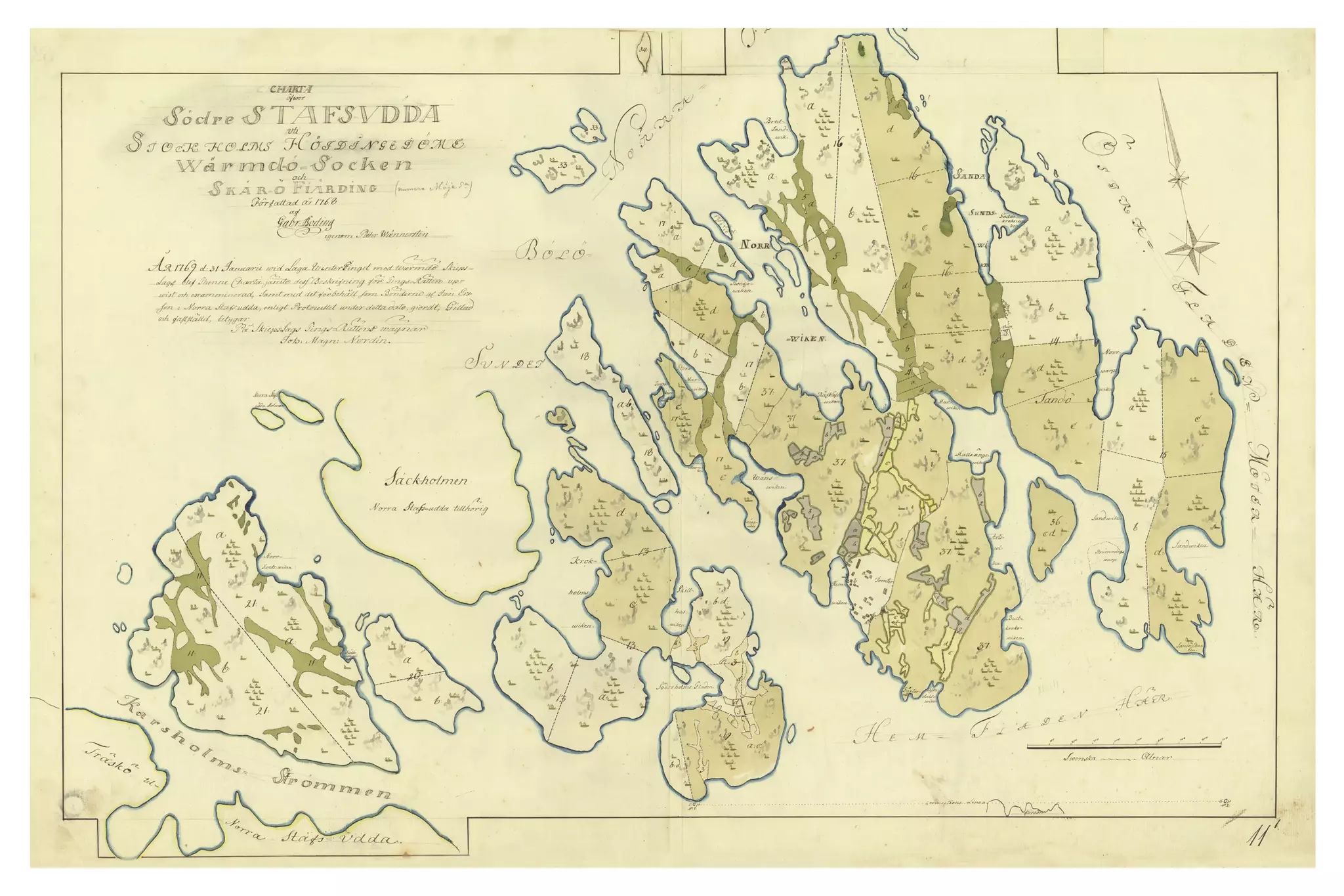 Historisk karta över Södra Stavsudda, år 1768