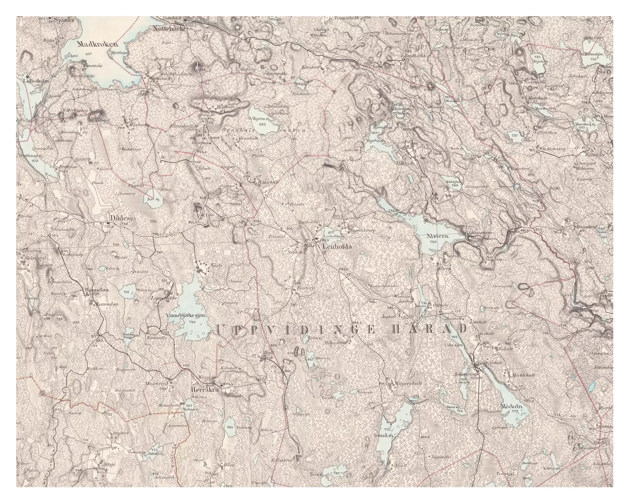 Historisk karta över Lenhovda, år 1874