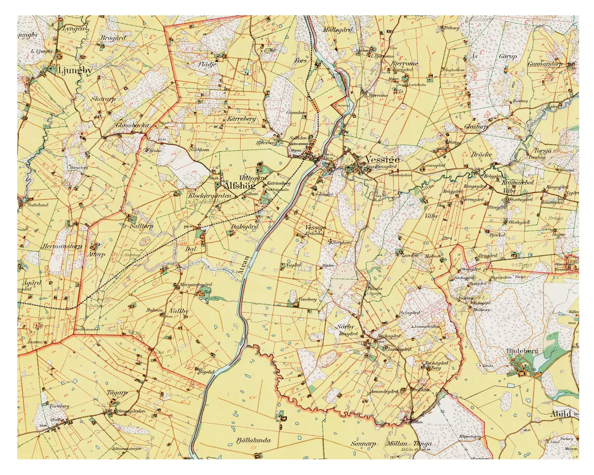 Historisk karta över Vessigebro, år 1925