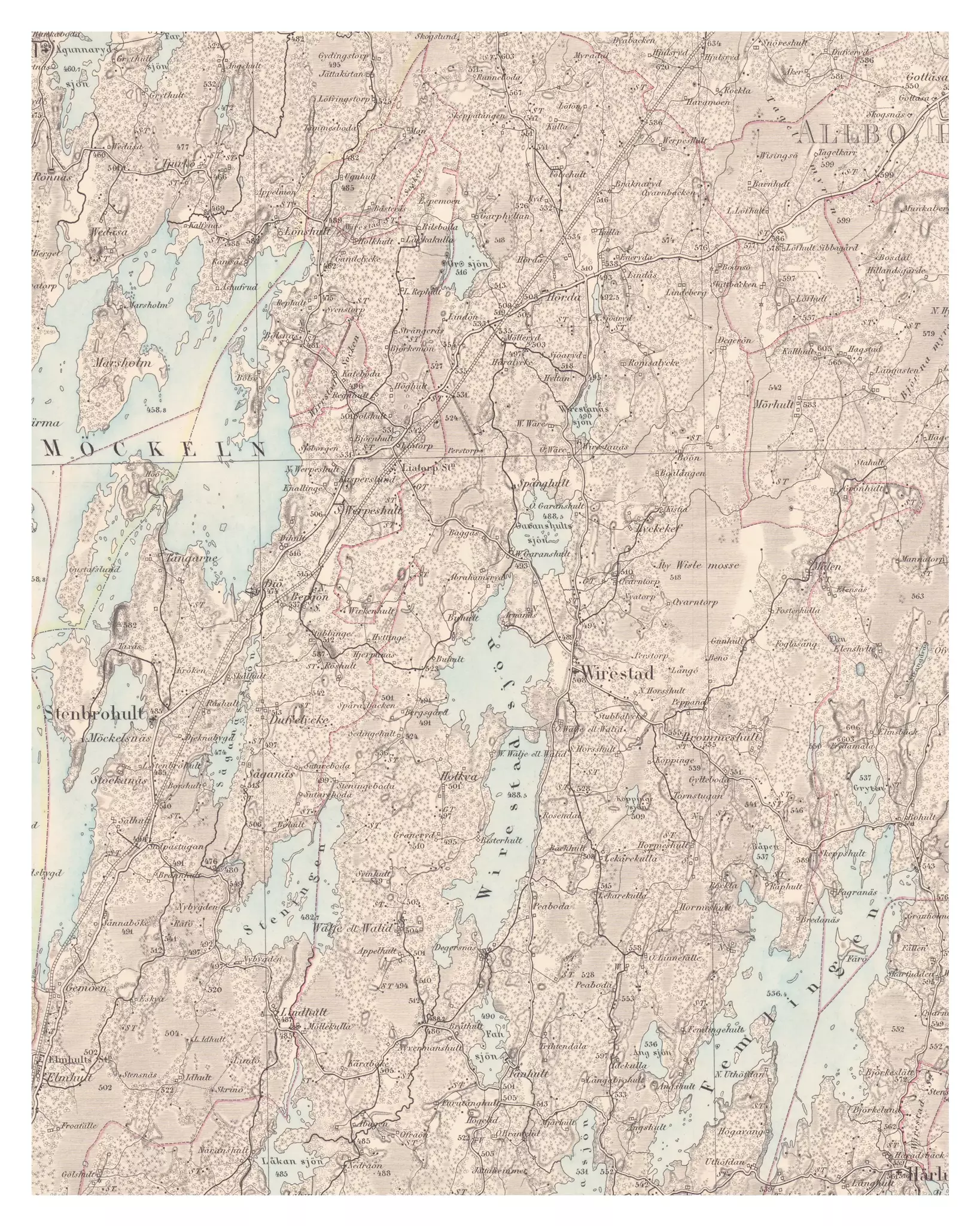 Historisk karta över Virestad, Liatorp och Diö, år 1869