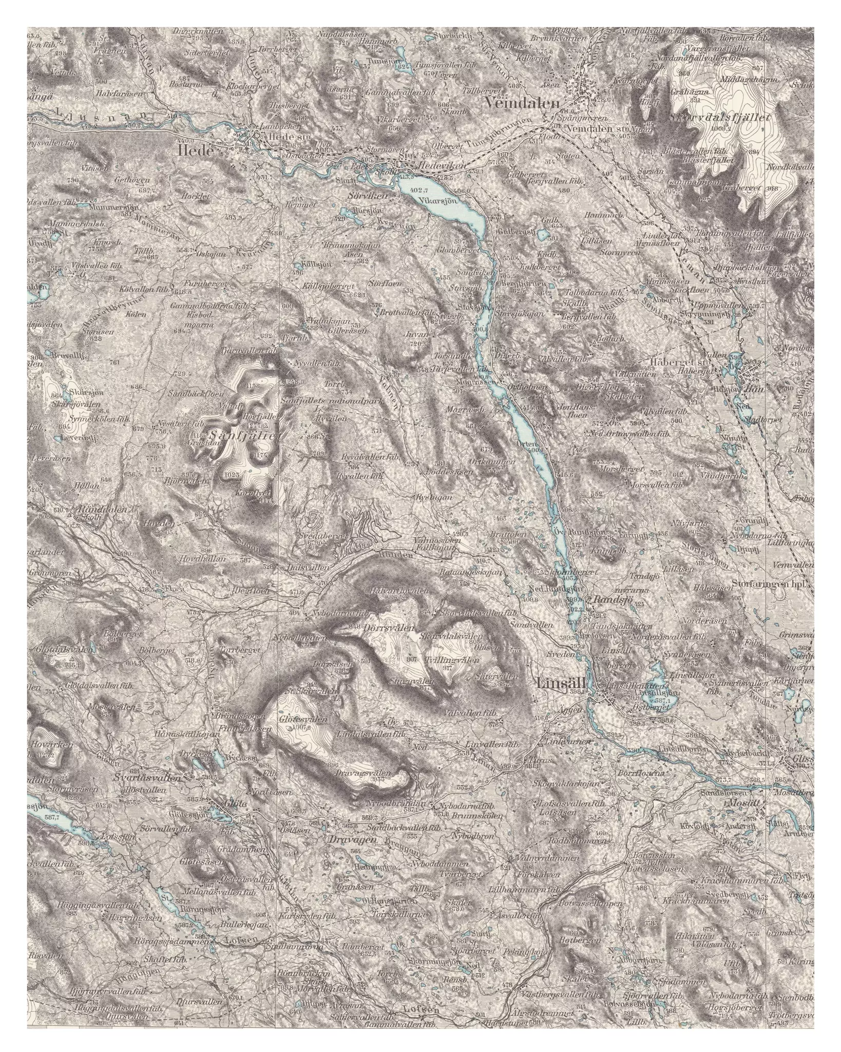 Historisk karta över Linsell, år 1923