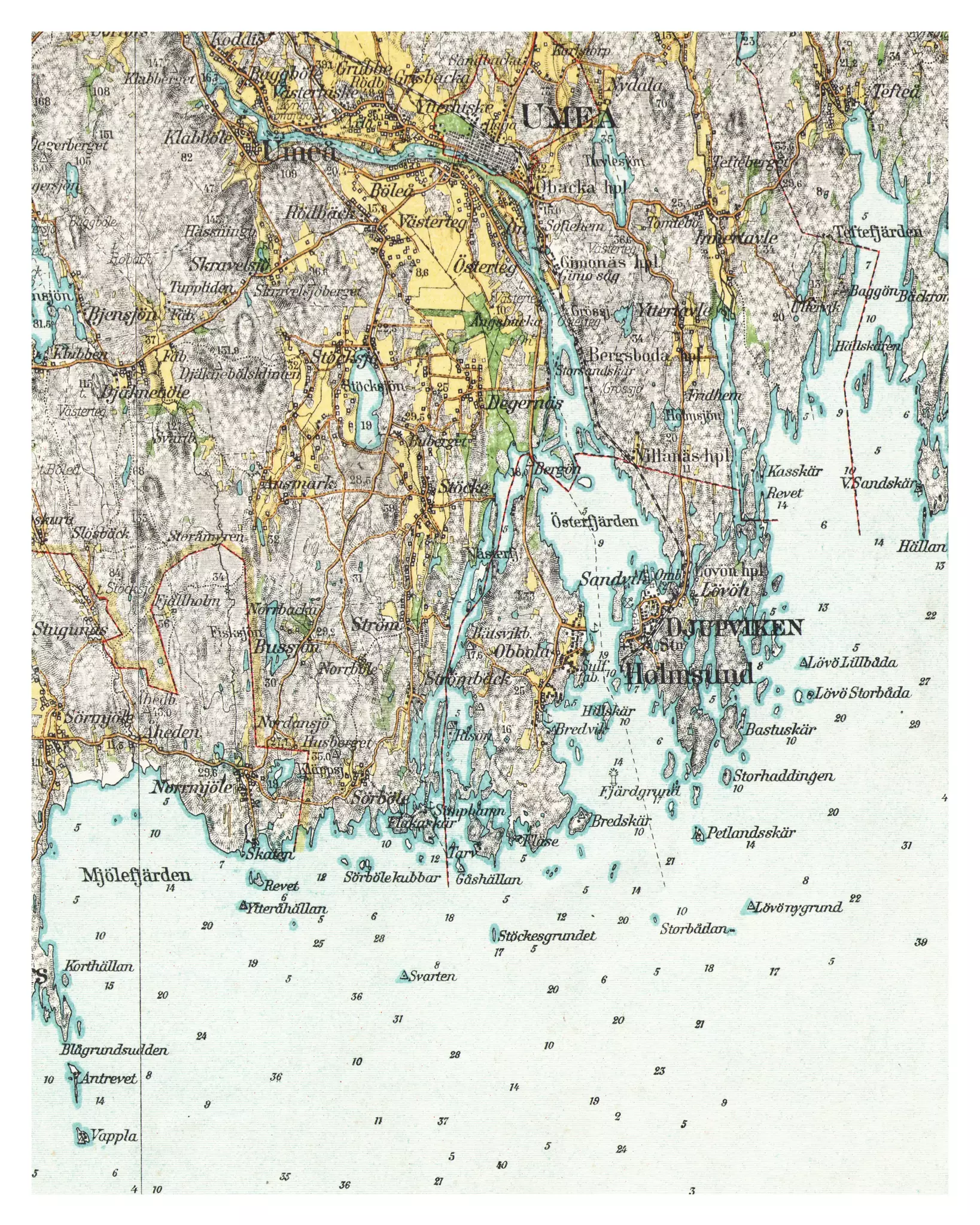 Historisk karta över Obbola och Holmsund, år 1923