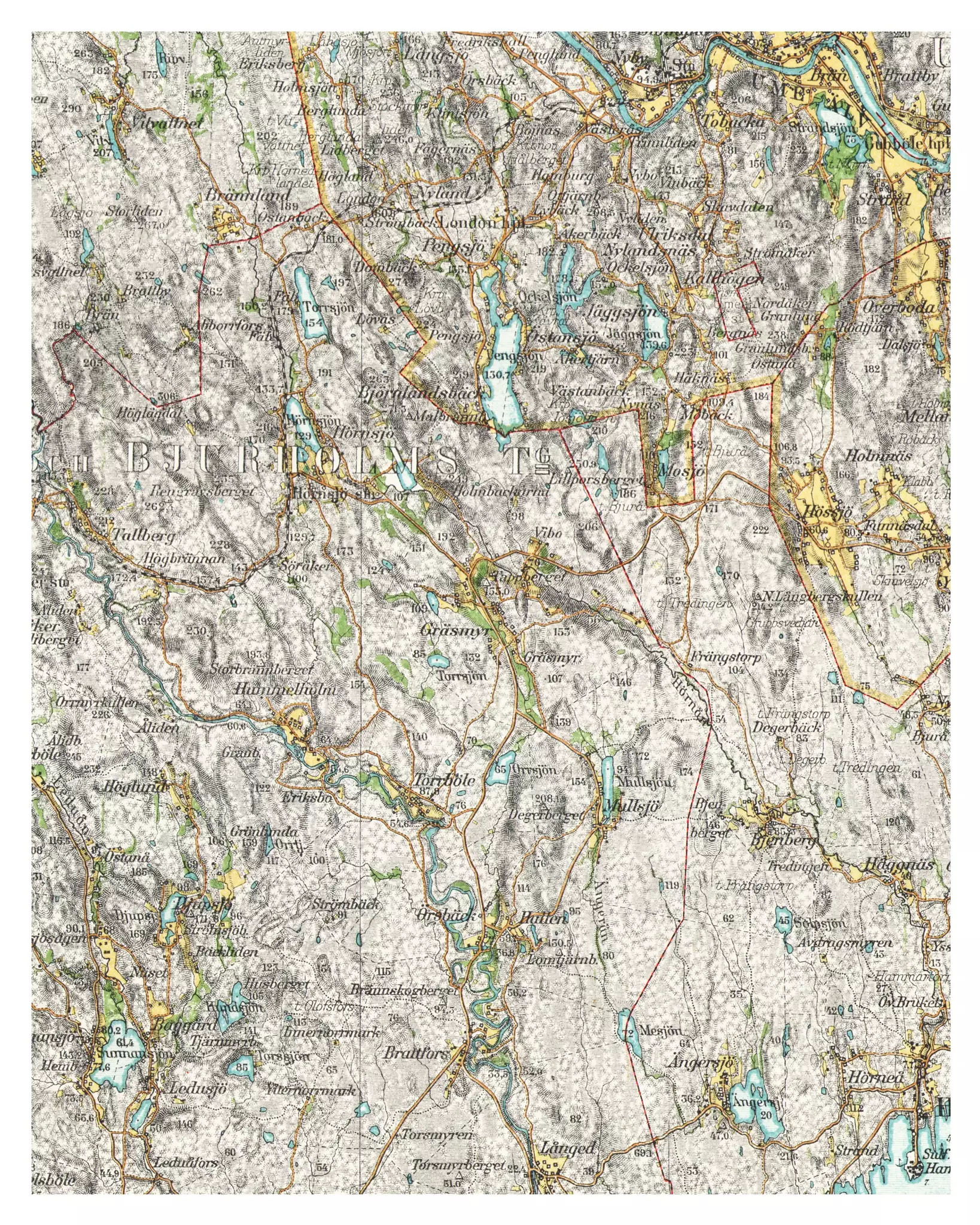 Historisk karta över Gräsmyr och Hörnsjö, år 1923.