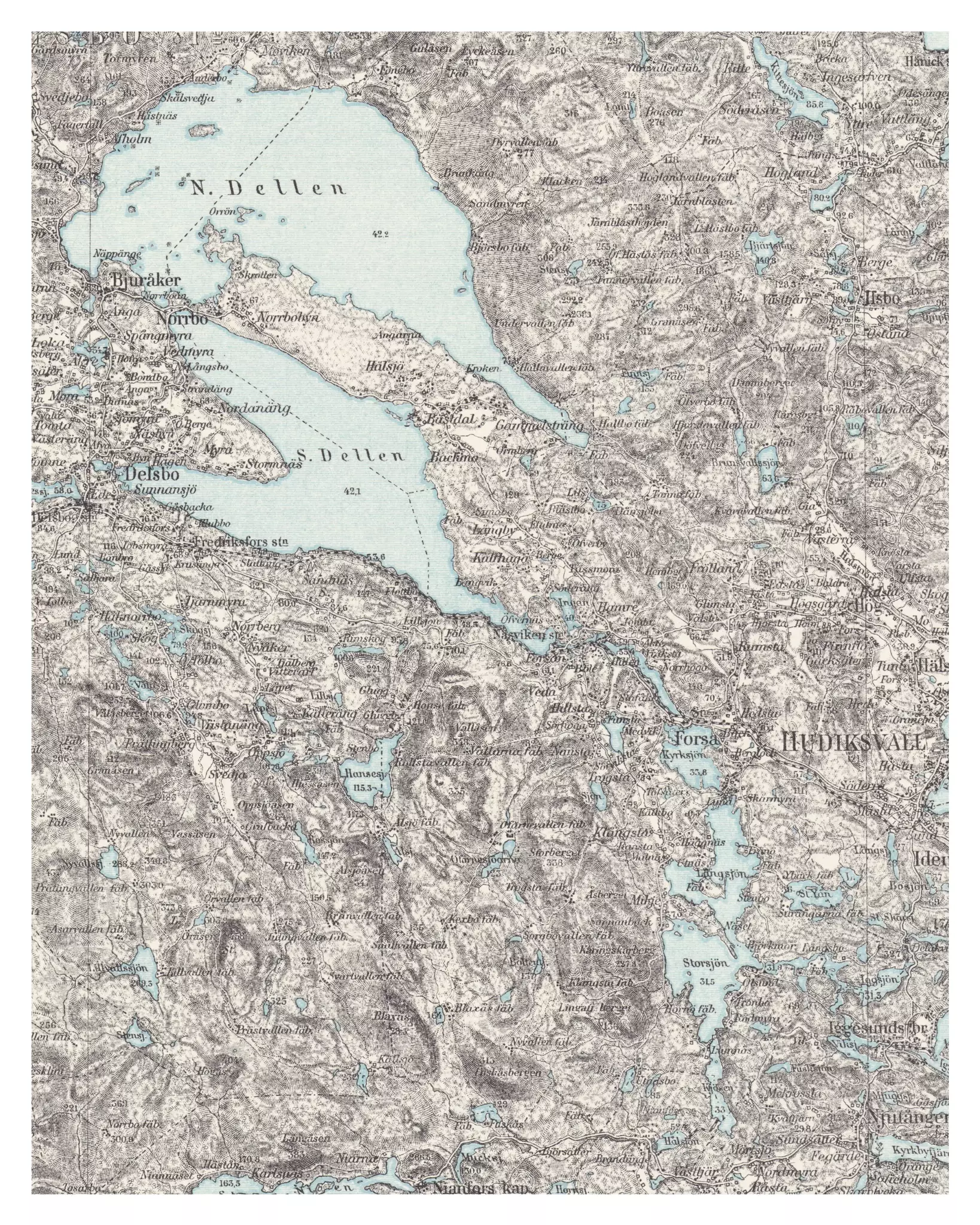 Historisk karta över Näsviken och Forsa, år 1900