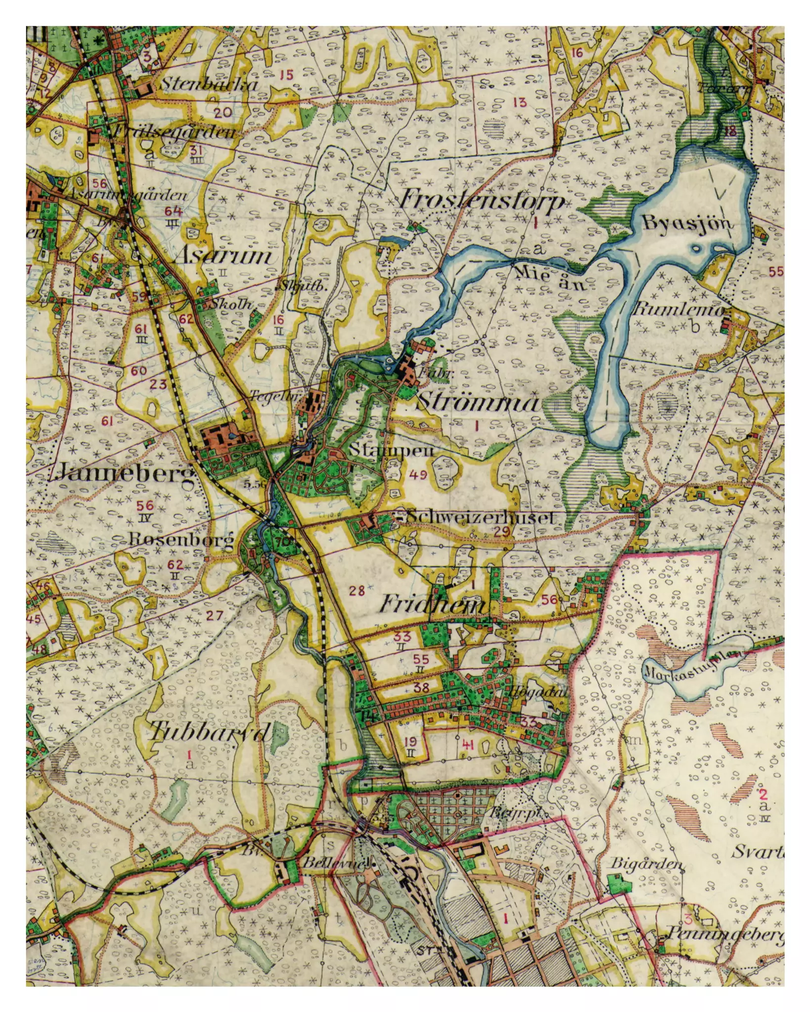 Historisk karta över Strömma, år 1915-1919