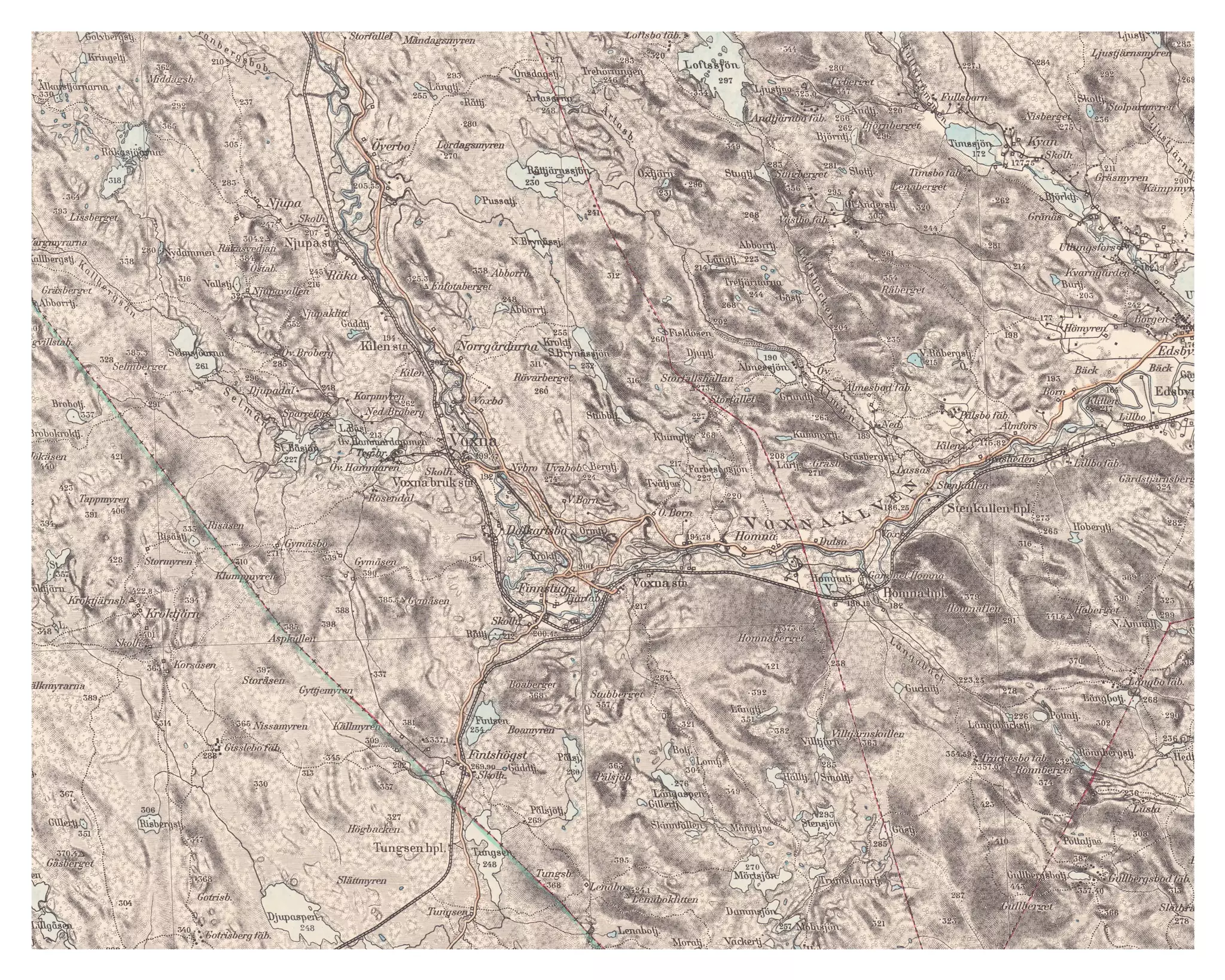 Historisk karta över Voxnabruk, år 1915