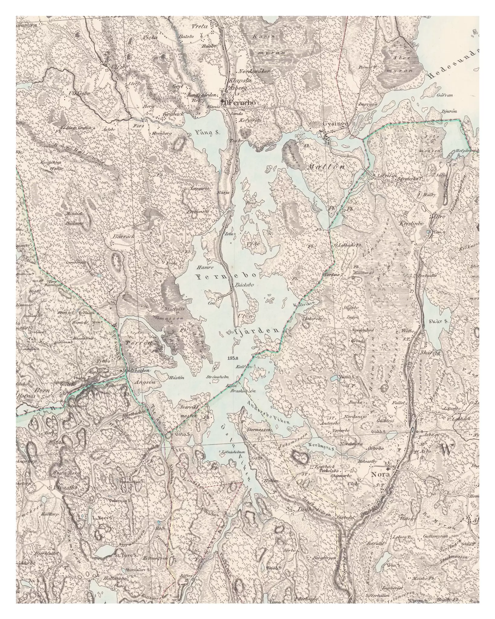 Historisk karta över Färnebofjärden, år 1859