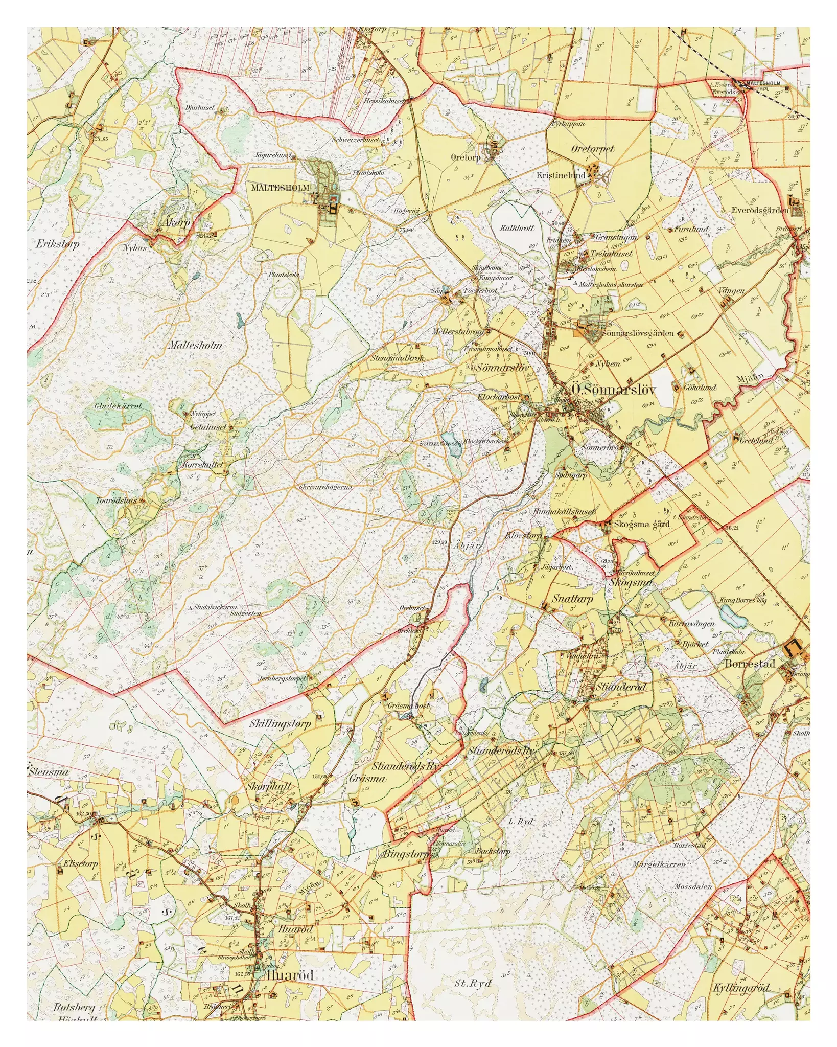 Historisk karta över Östra Sönnarslöv, år 1930