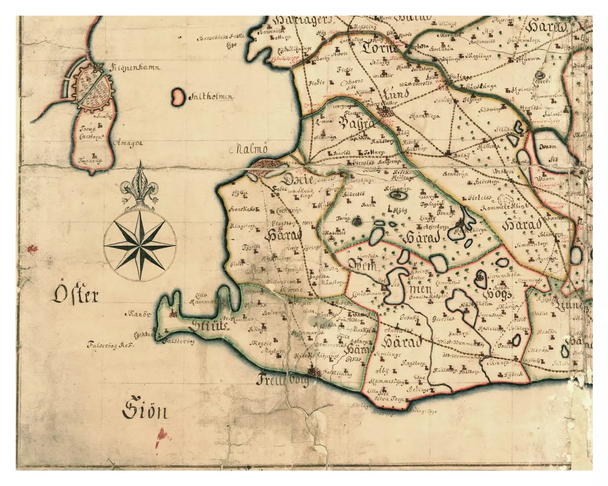 Historisk karta över sydvästra Skåne, år 1716