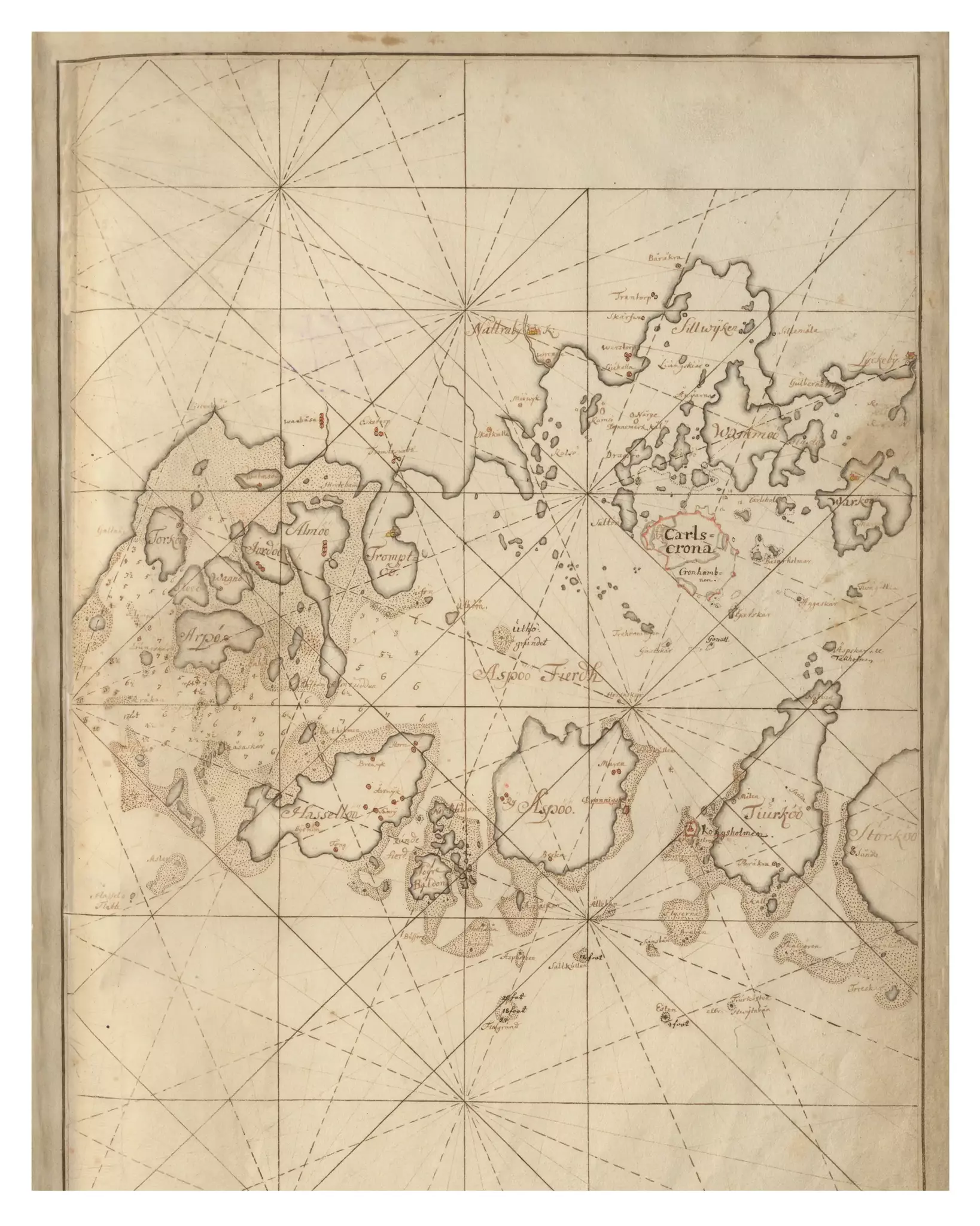 Historiskt sjökort över Blekinges skärgård (Karlskrona), år 1692