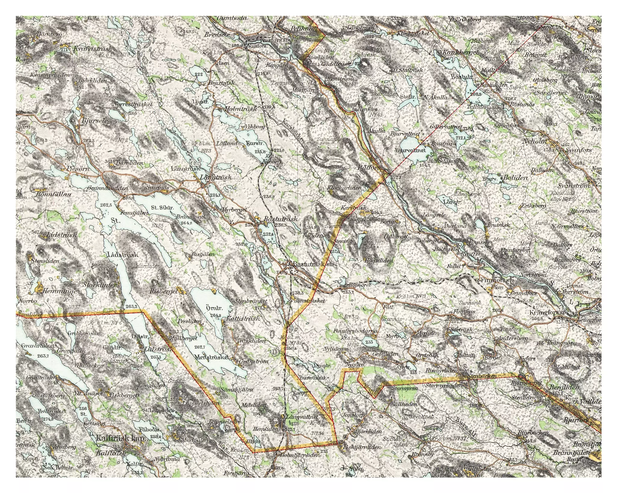 Historisk karta över Bastuträsk, år 1902