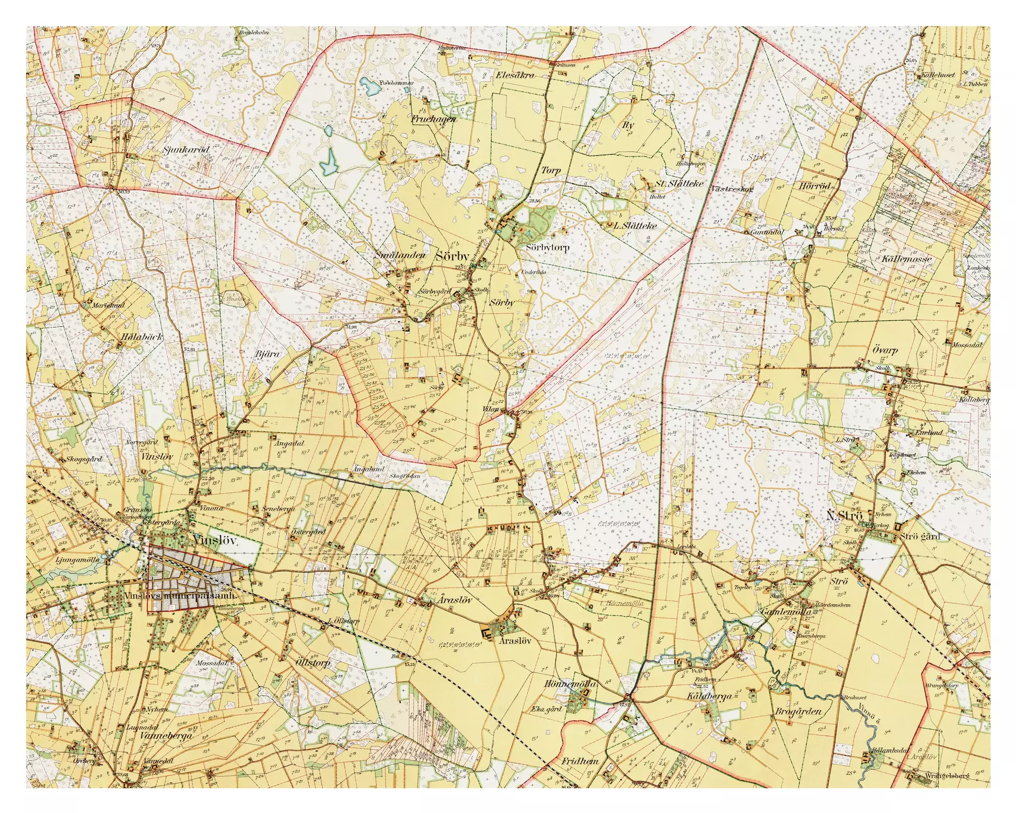 Historisk karta över Vinslöv, år 1931