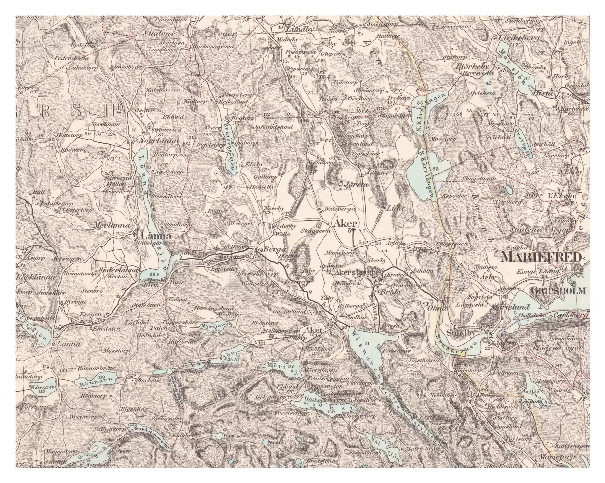 Historisk karta över Åkers styckebruk, år 1868