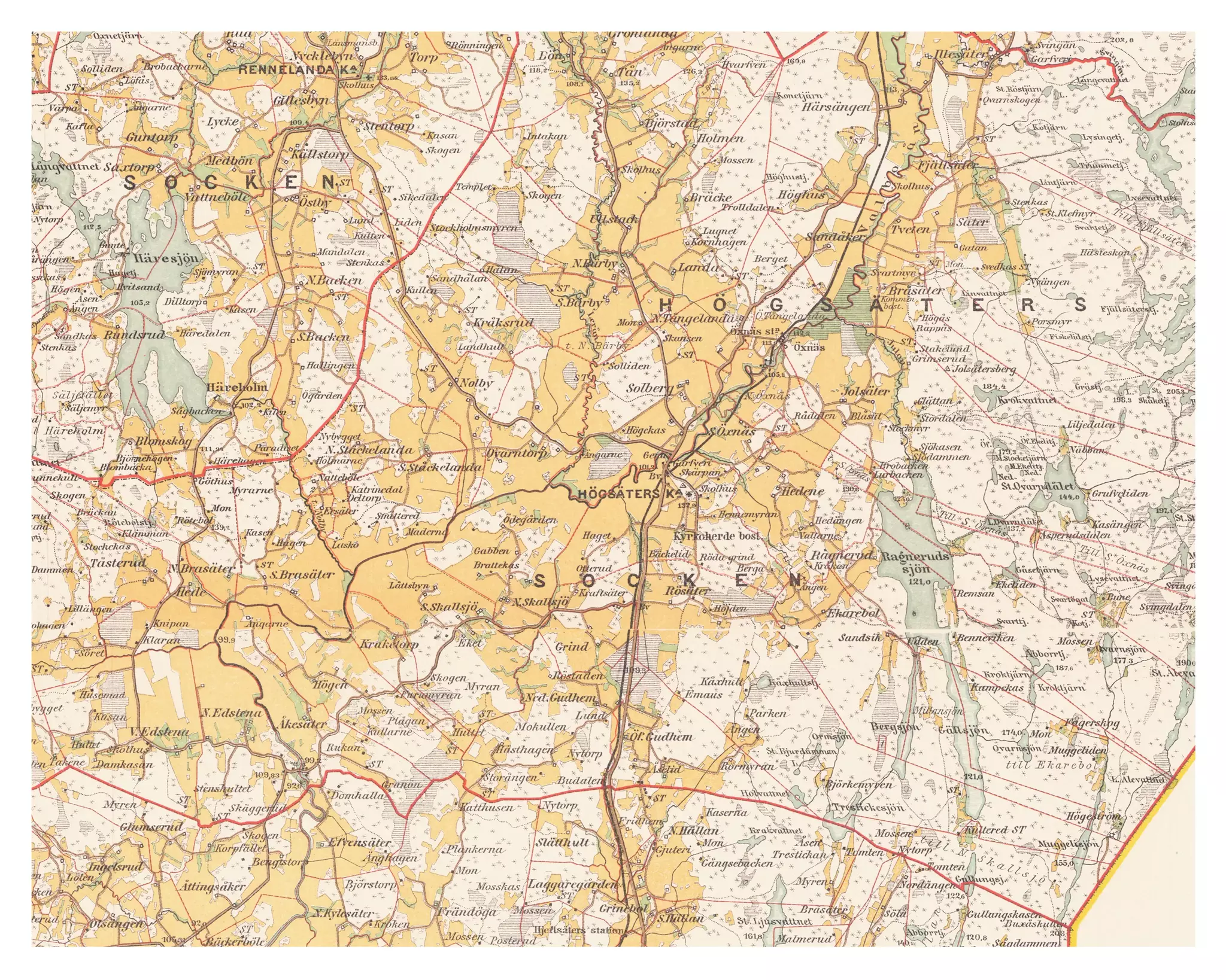 Historisk karta över Högsäter, år 1895