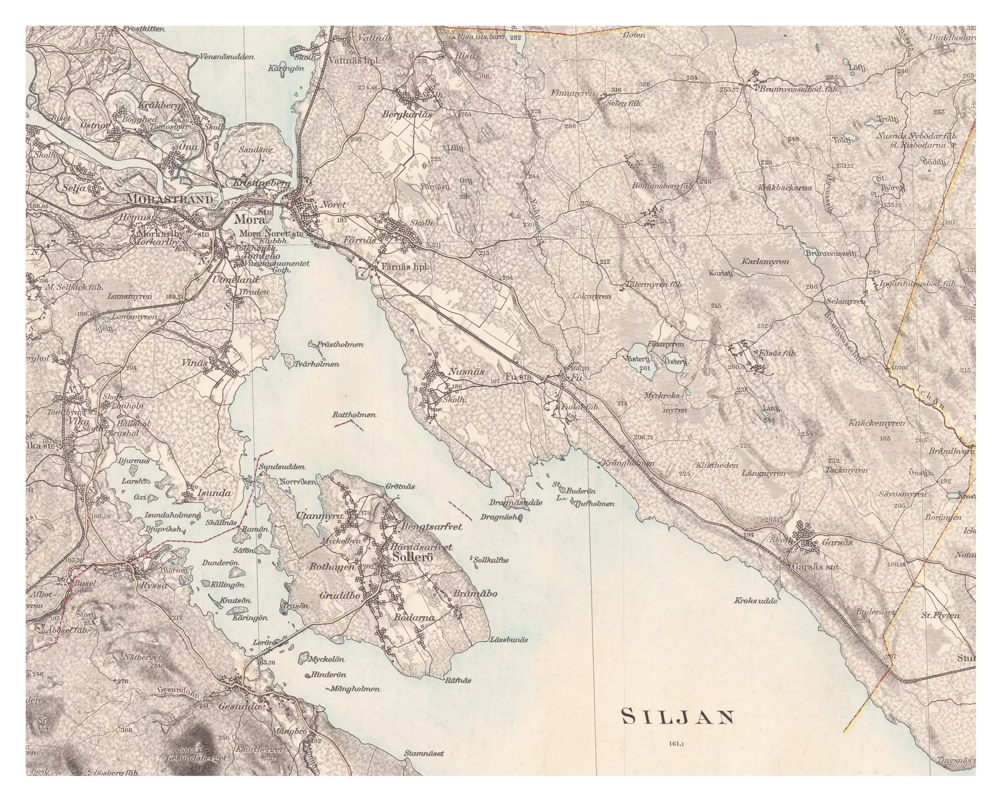 Historisk karta över Nusnäs, år 1913