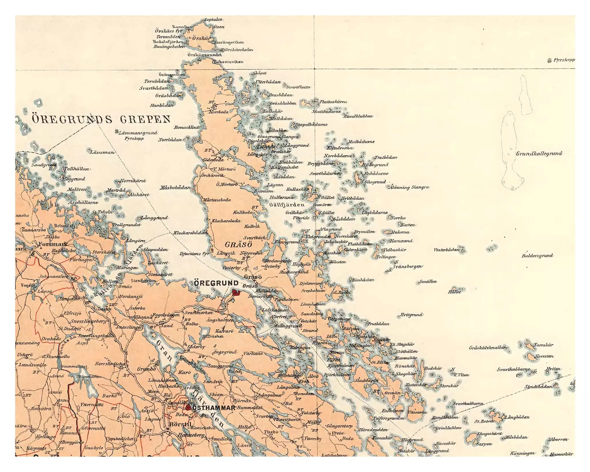 Historisk karta över Gräsö, år 1886