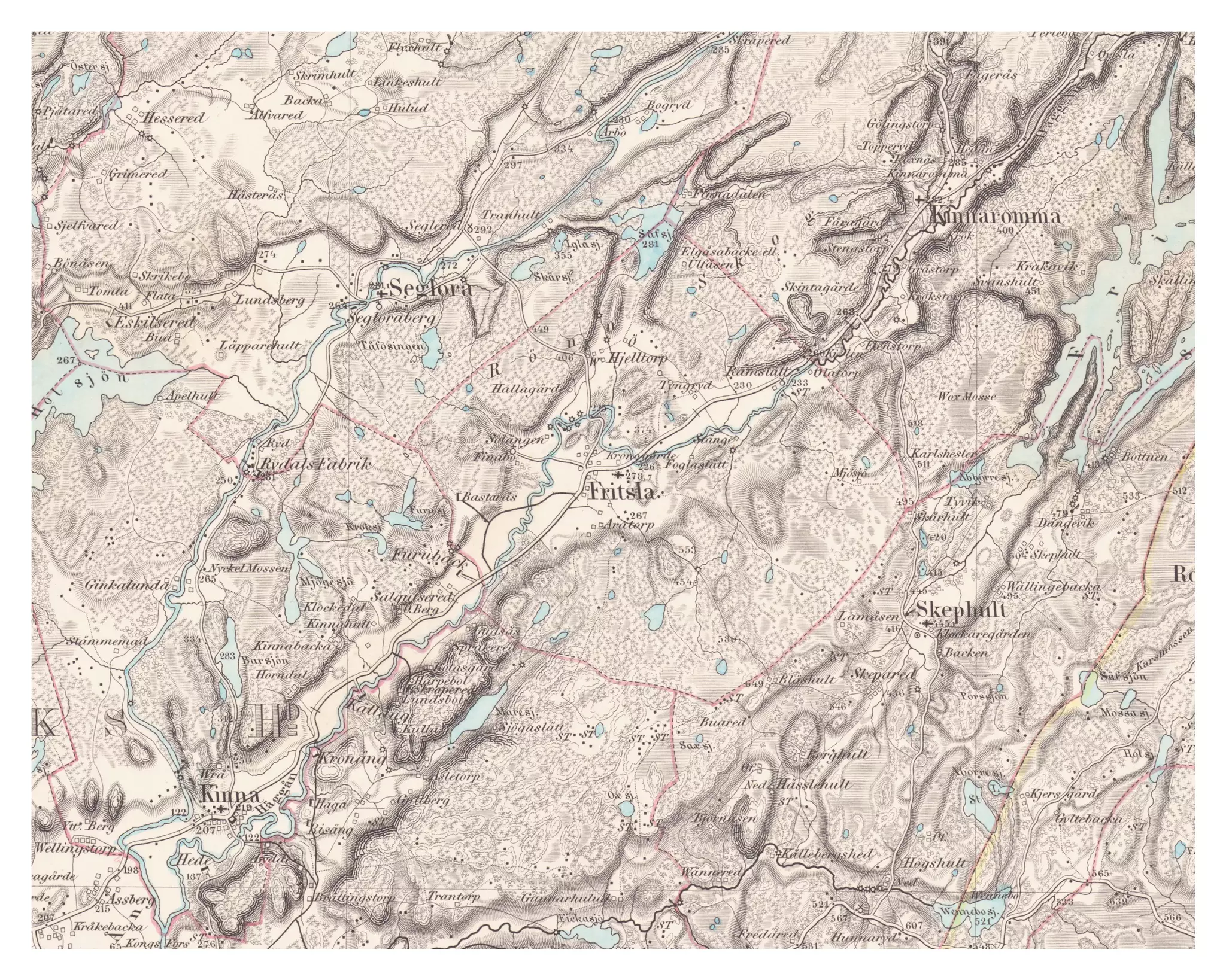 Historisk karta över Fritsla, år 1871