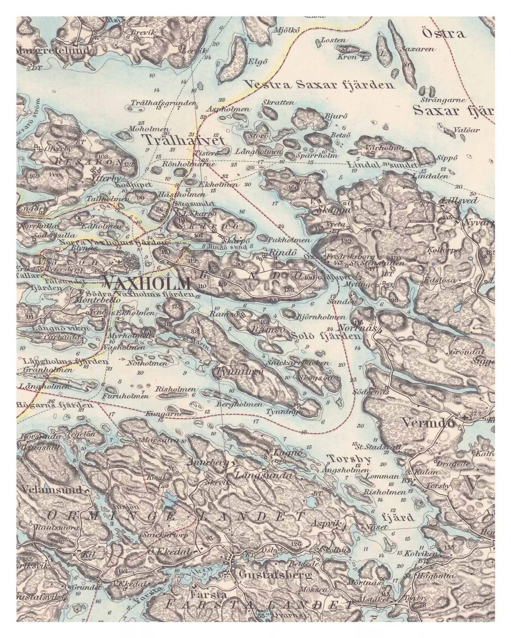 Historisk karta över Vaxholm och Tynningö, år 1877