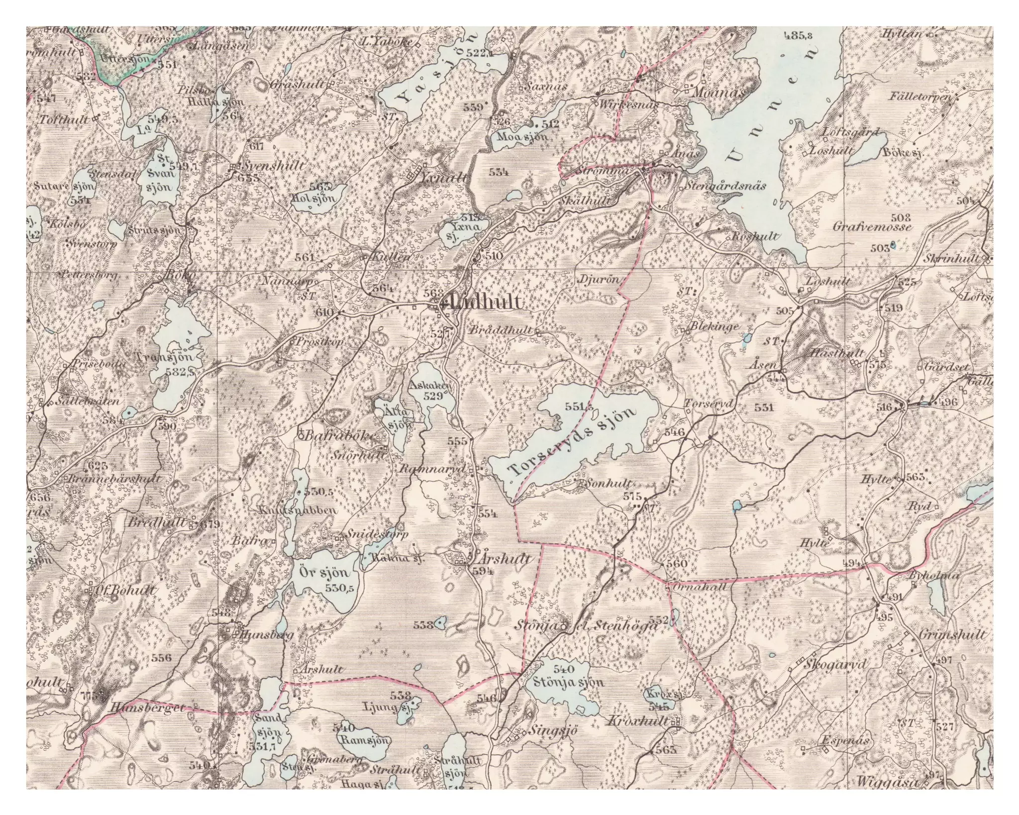 Historisk karta över Lidhult, år 1870