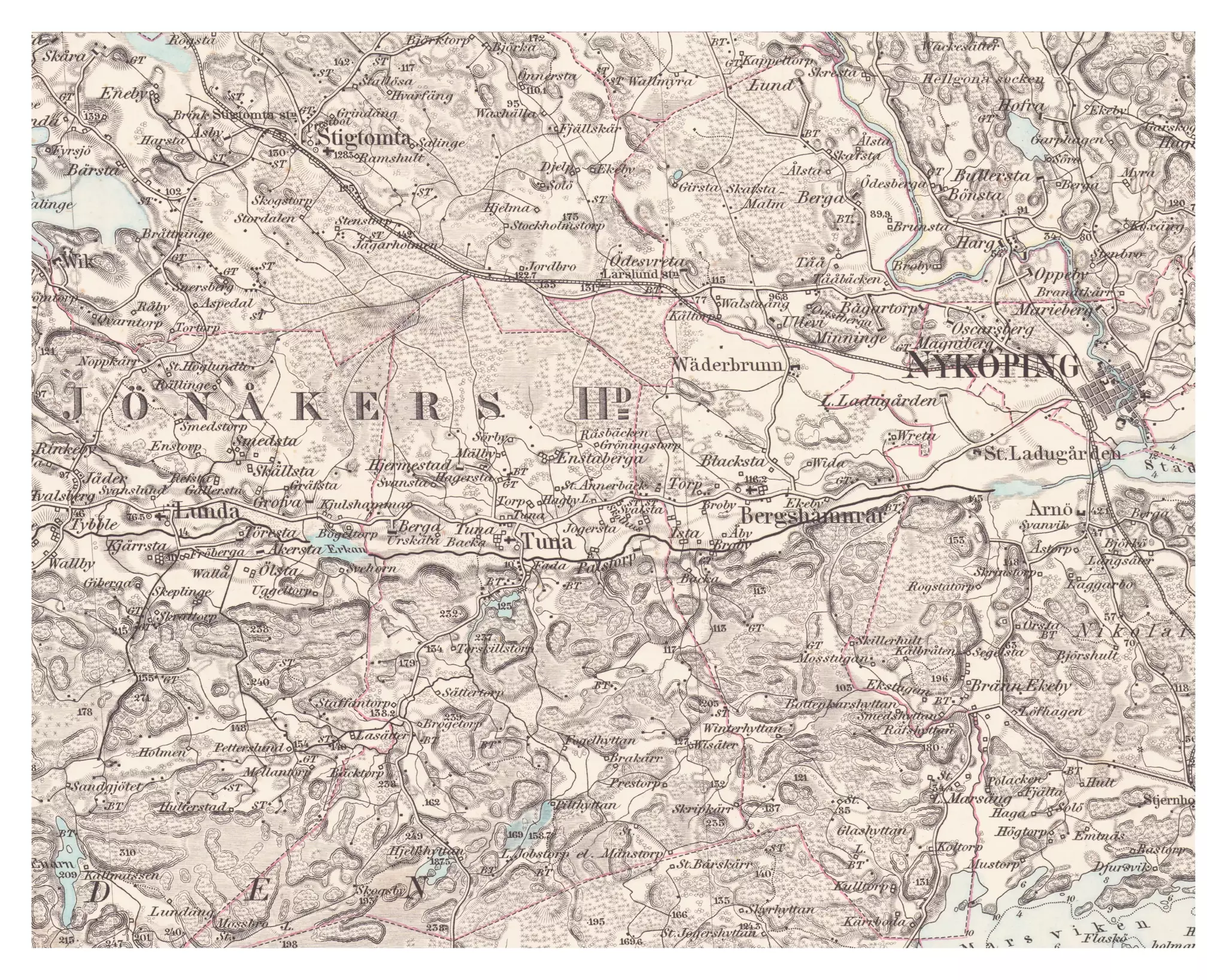Historisk karta över Bergshammar och Tuna, år 1877