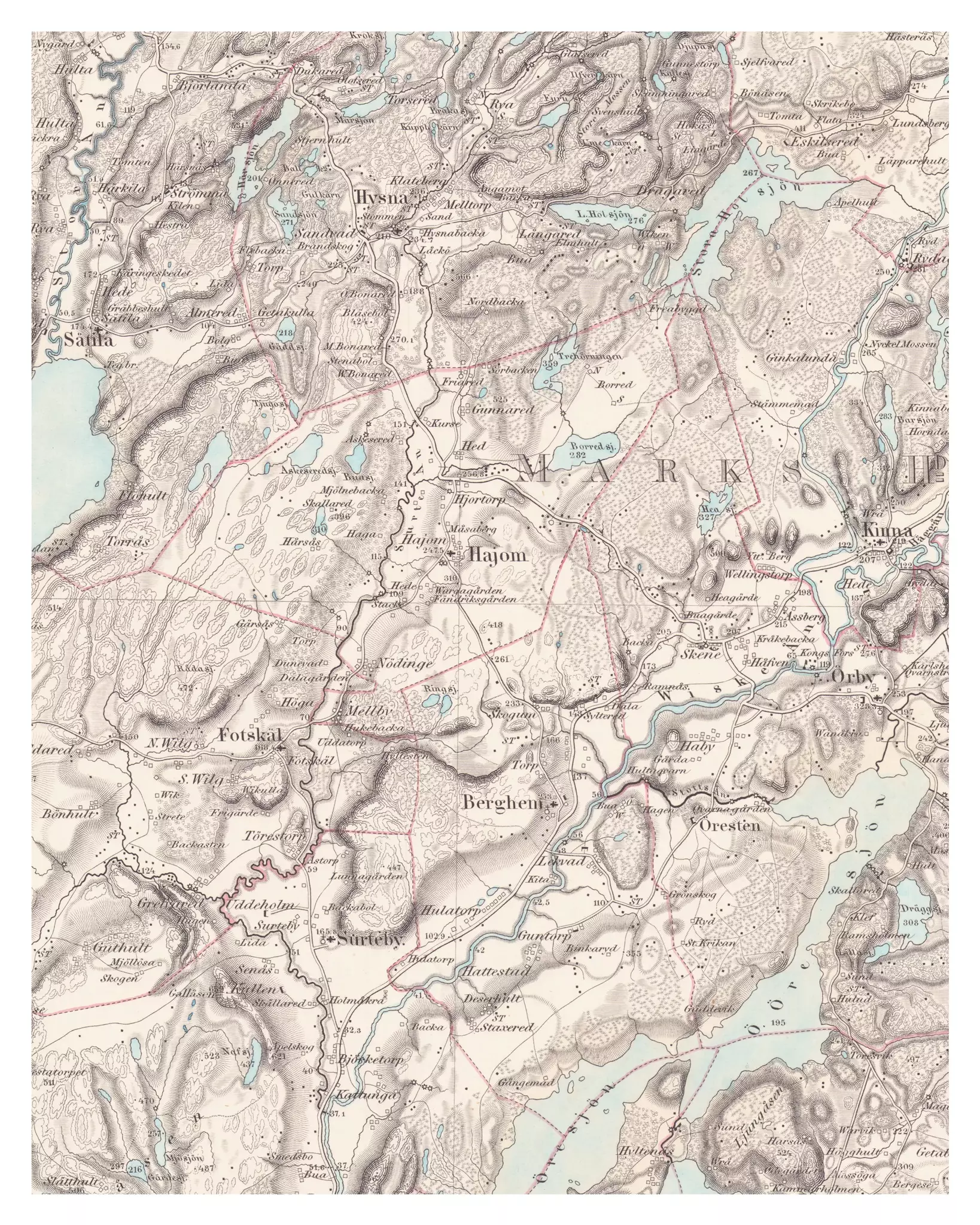 Historisk karta över Hajom och Fotskäl, år 1871