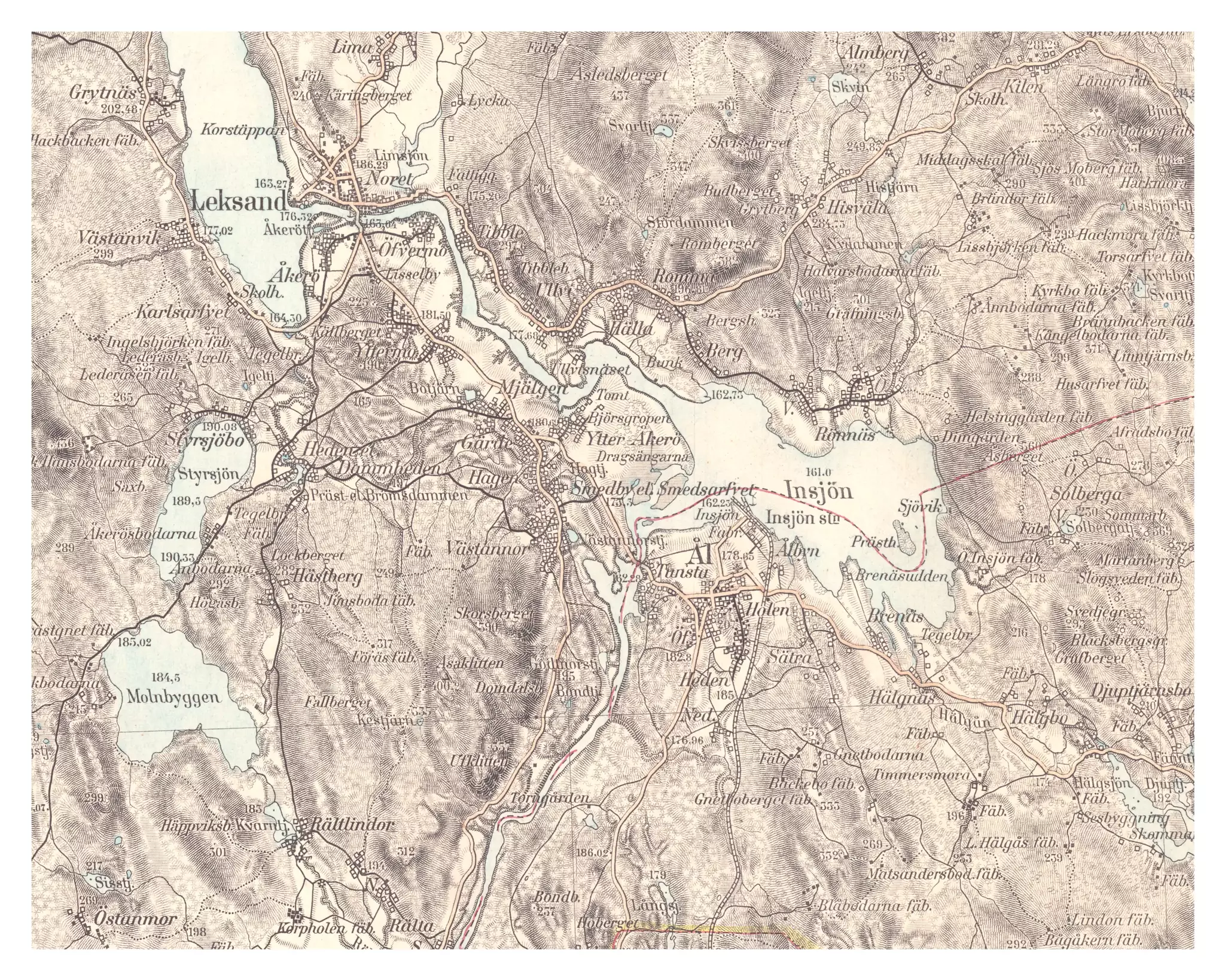 Historisk karta över Insjön, år 1913