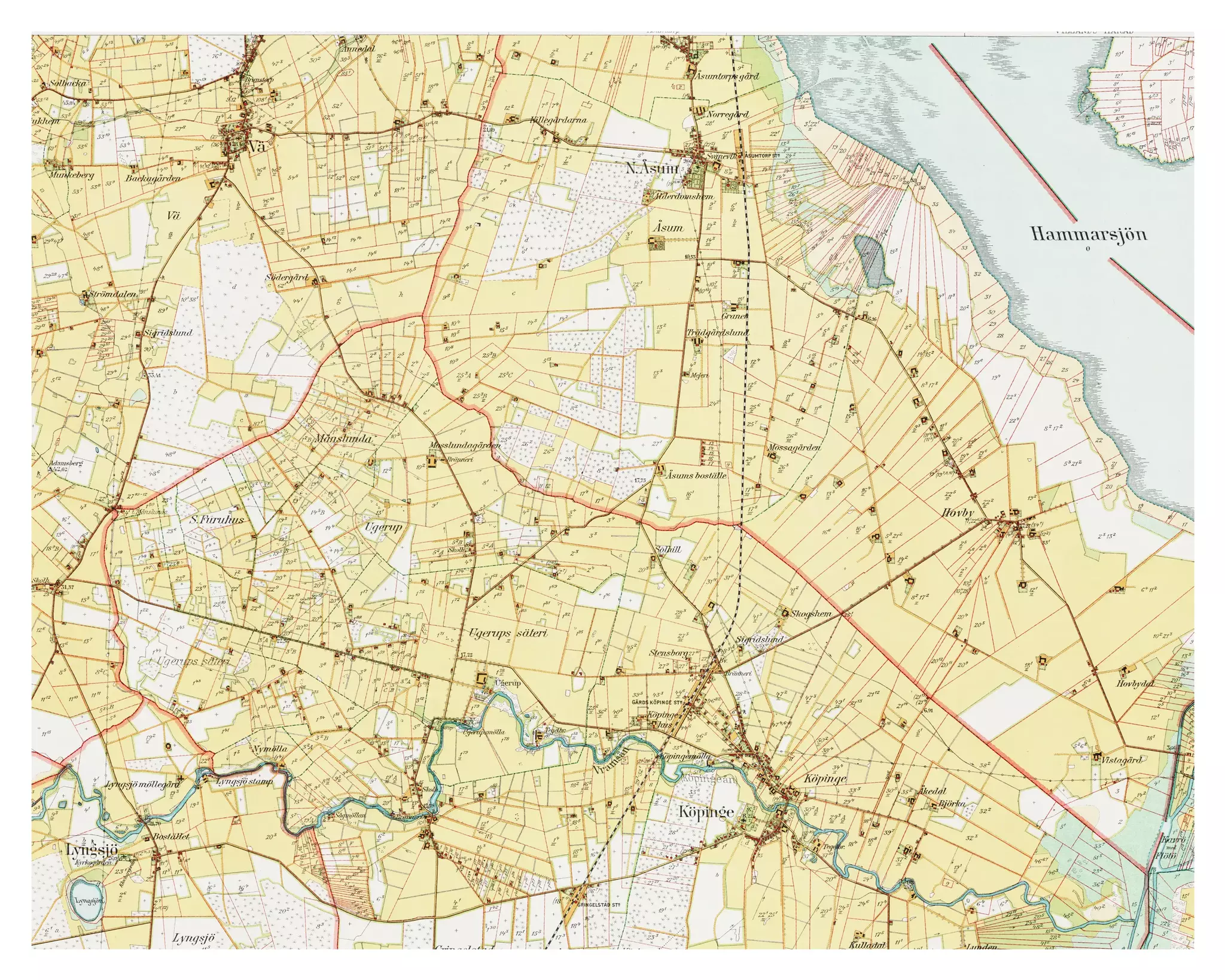 Historisk karta över Åsums boställe, år 1929-1930