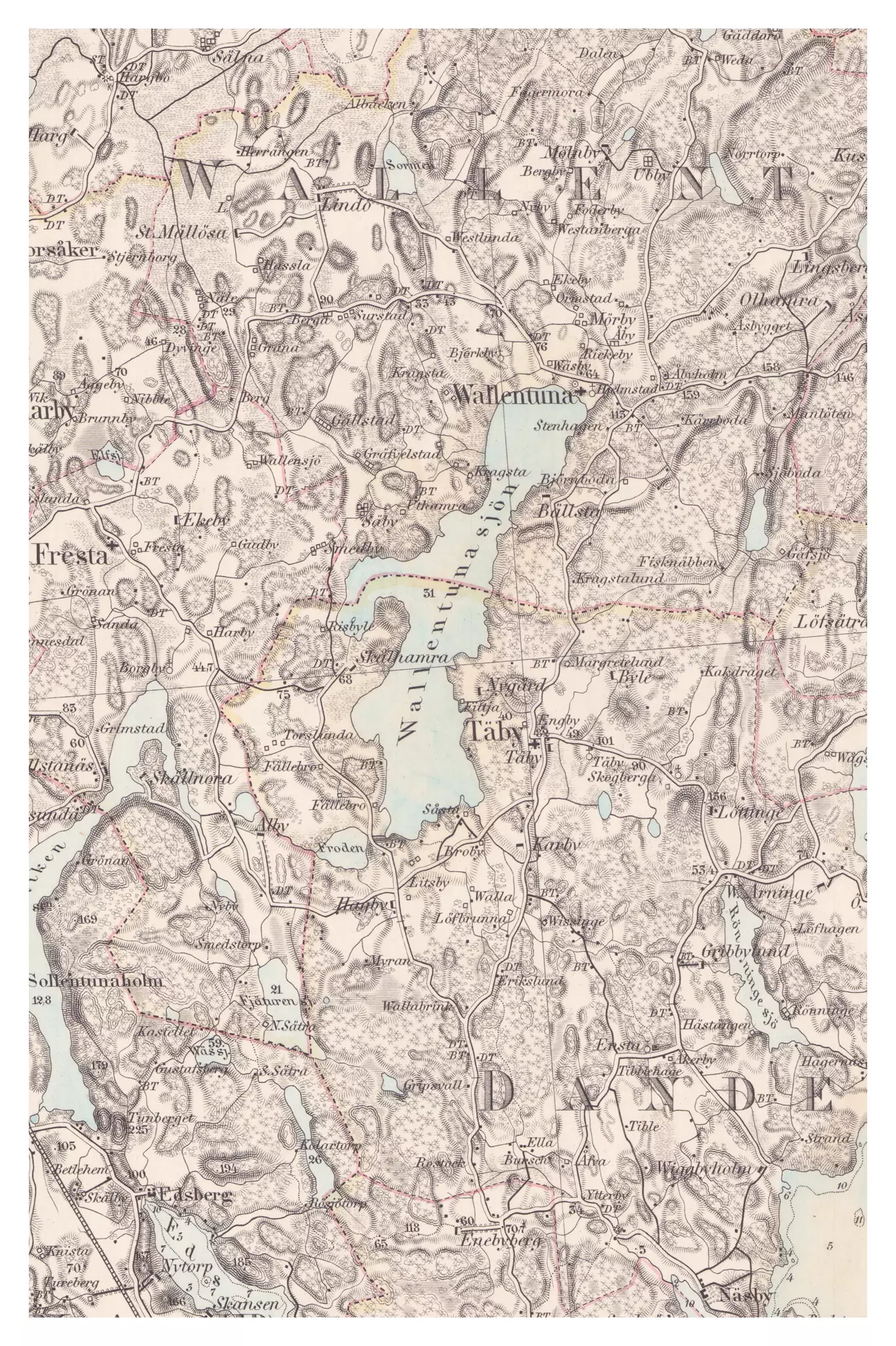 Historisk karta över Täby och Vallentuna, år 1873