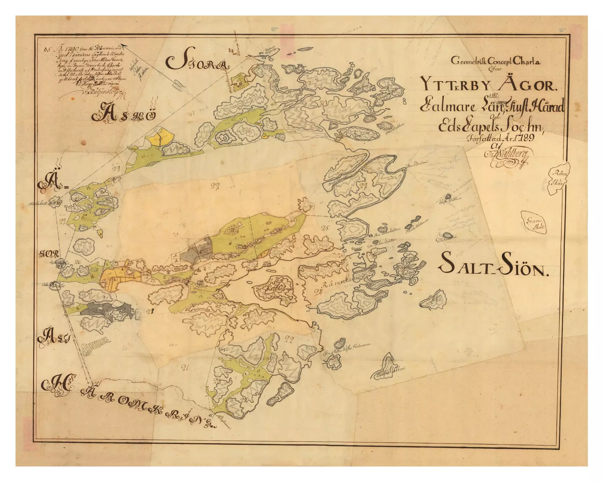 Historisk karta över Ytterby på Stora Askö, år 1789