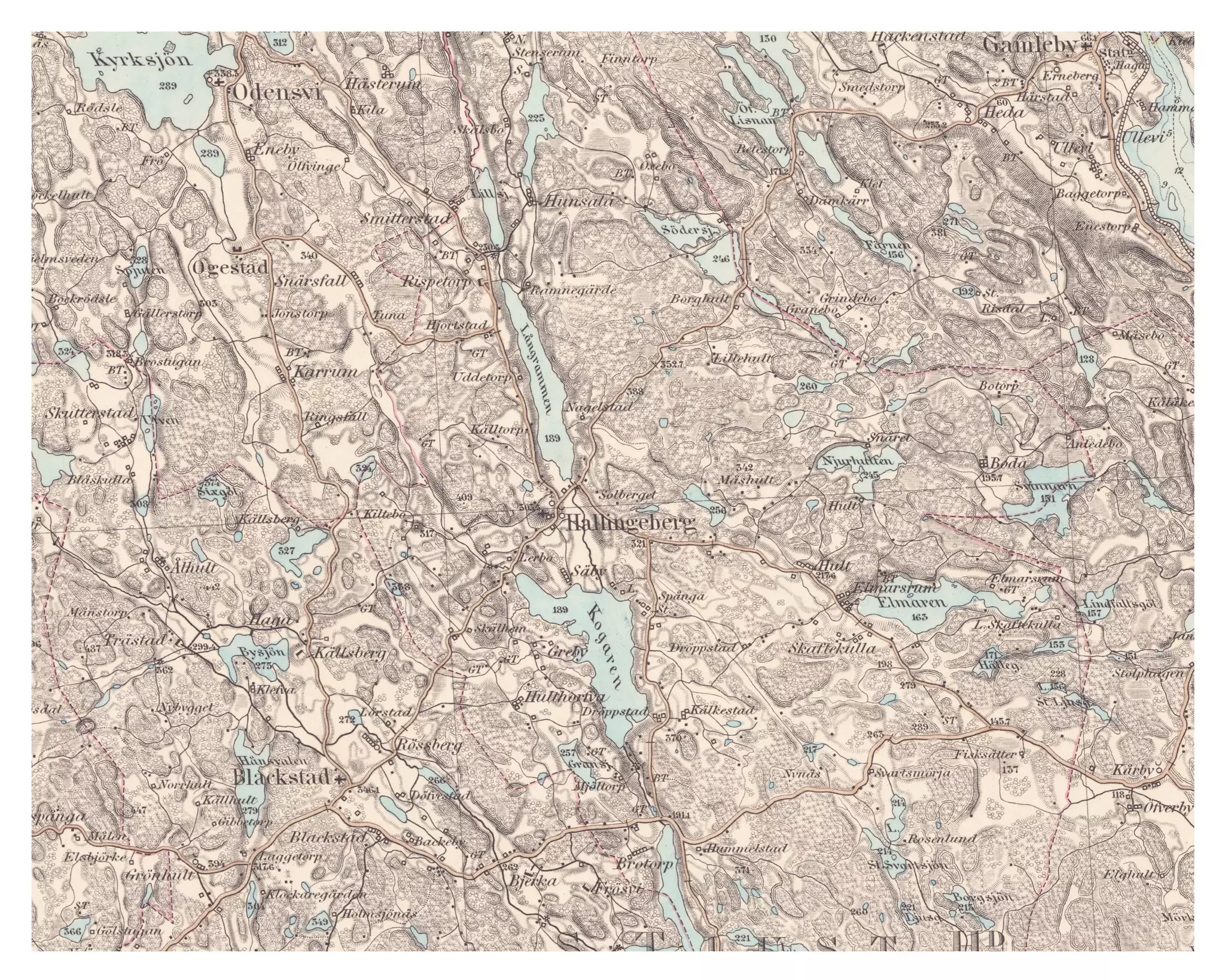 Historisk karta över Hallingeberg, år 1883