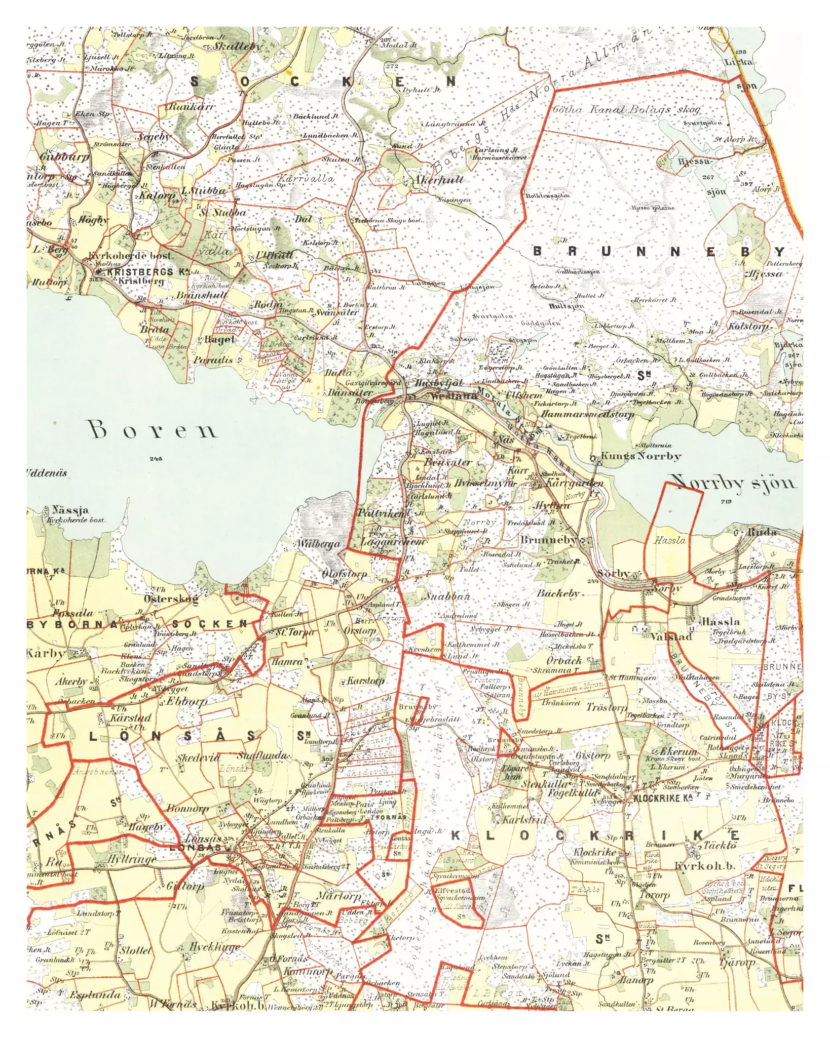 Historisk karta över Borensberg, år 1878