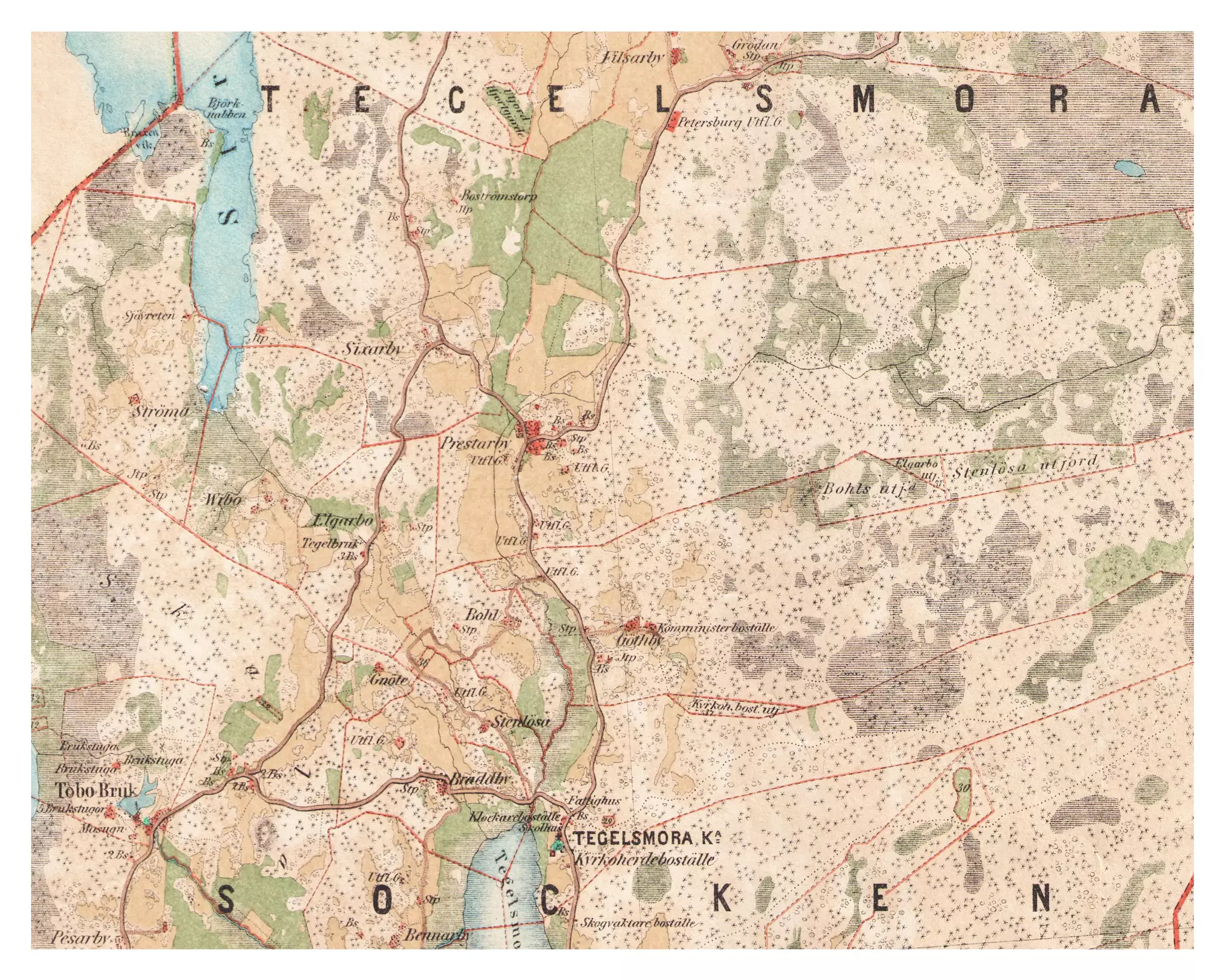 Historisk karta över Sixarby, år 1863-1864