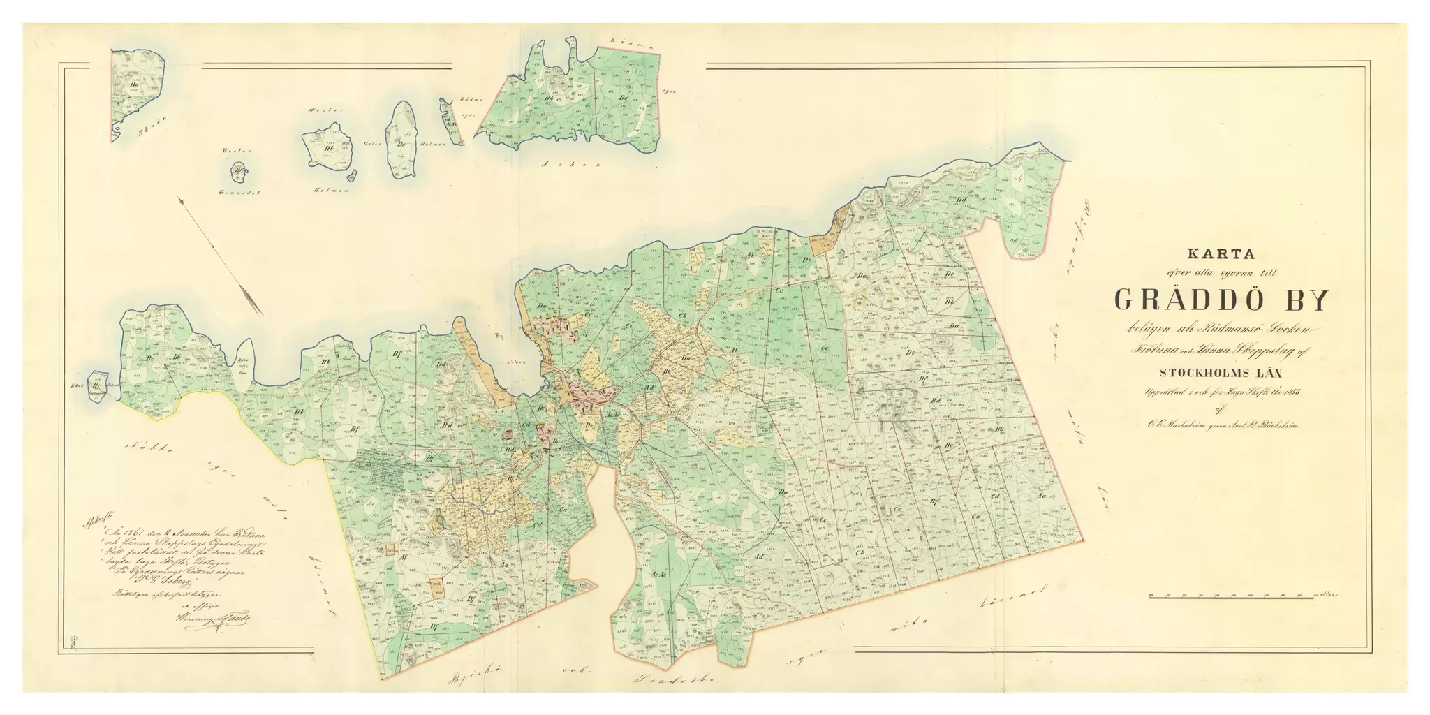 Historisk karta över Gräddö, år 1853
