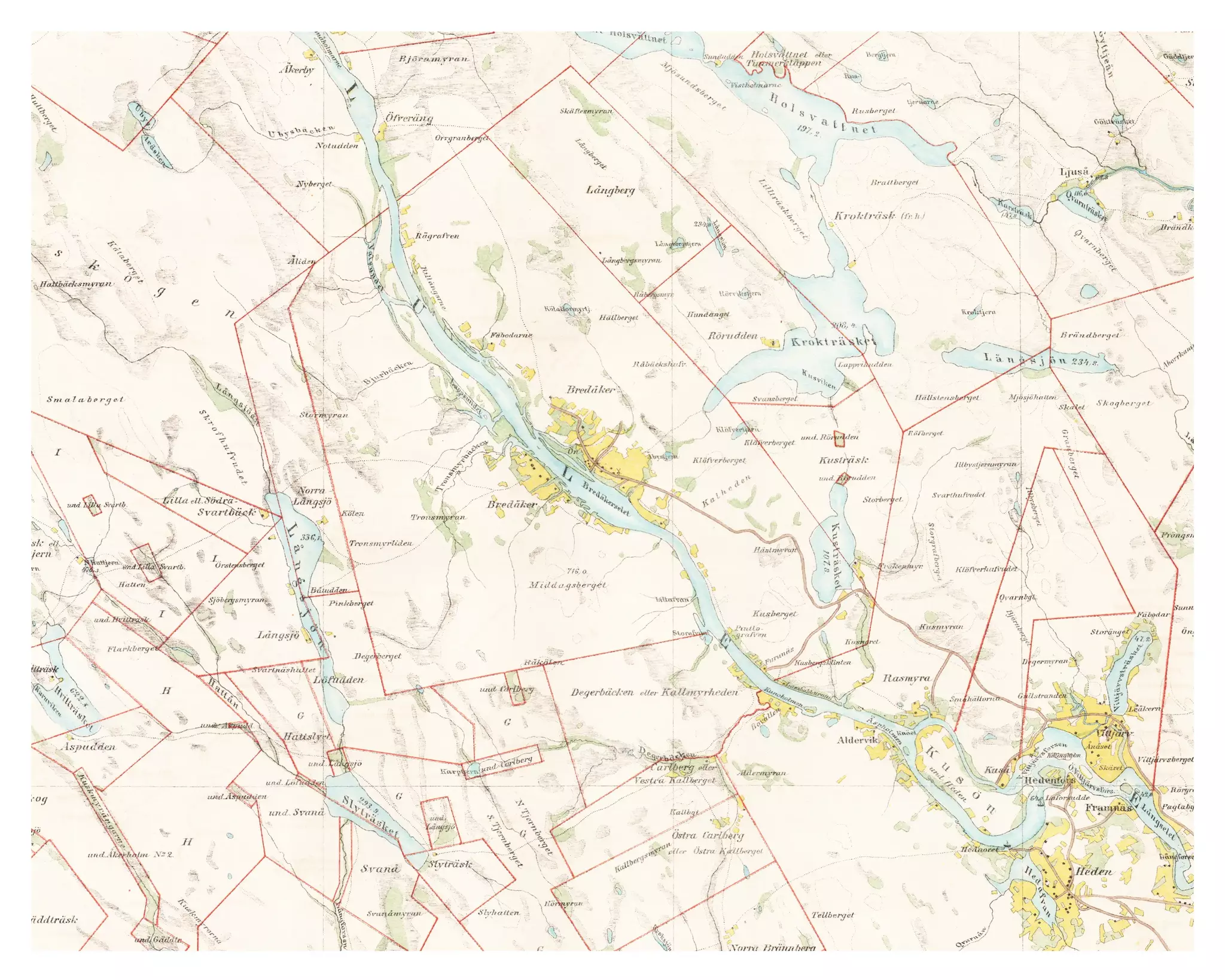 Historisk karta över Bredåker, år 1872