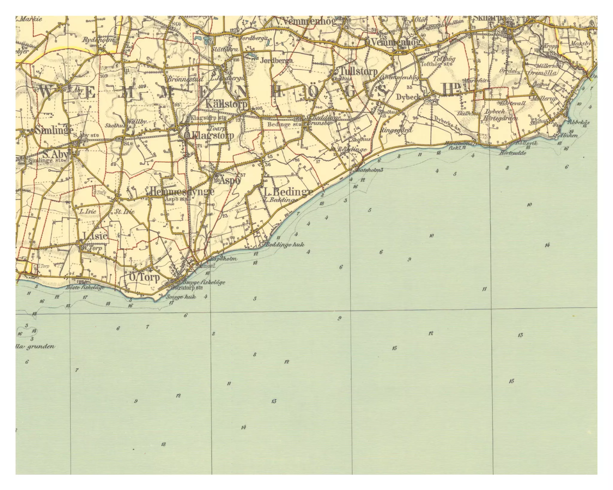 Historisk karta över Beddinge, år 1939