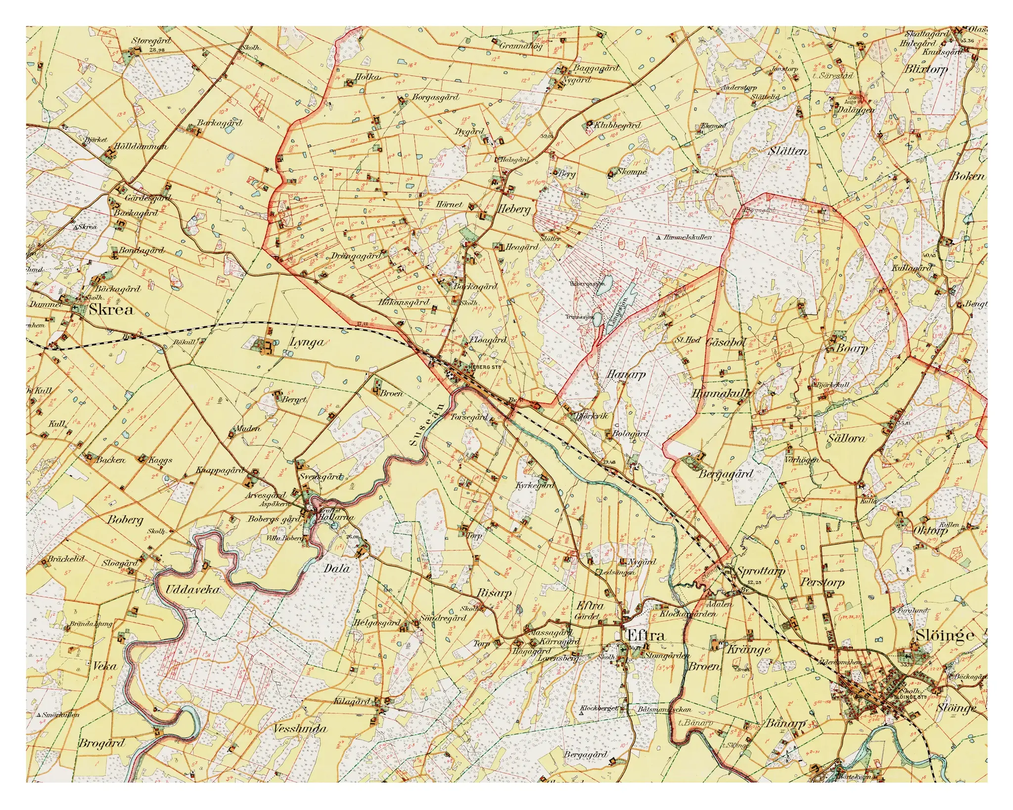 Historisk karta över Heberg, år 1924