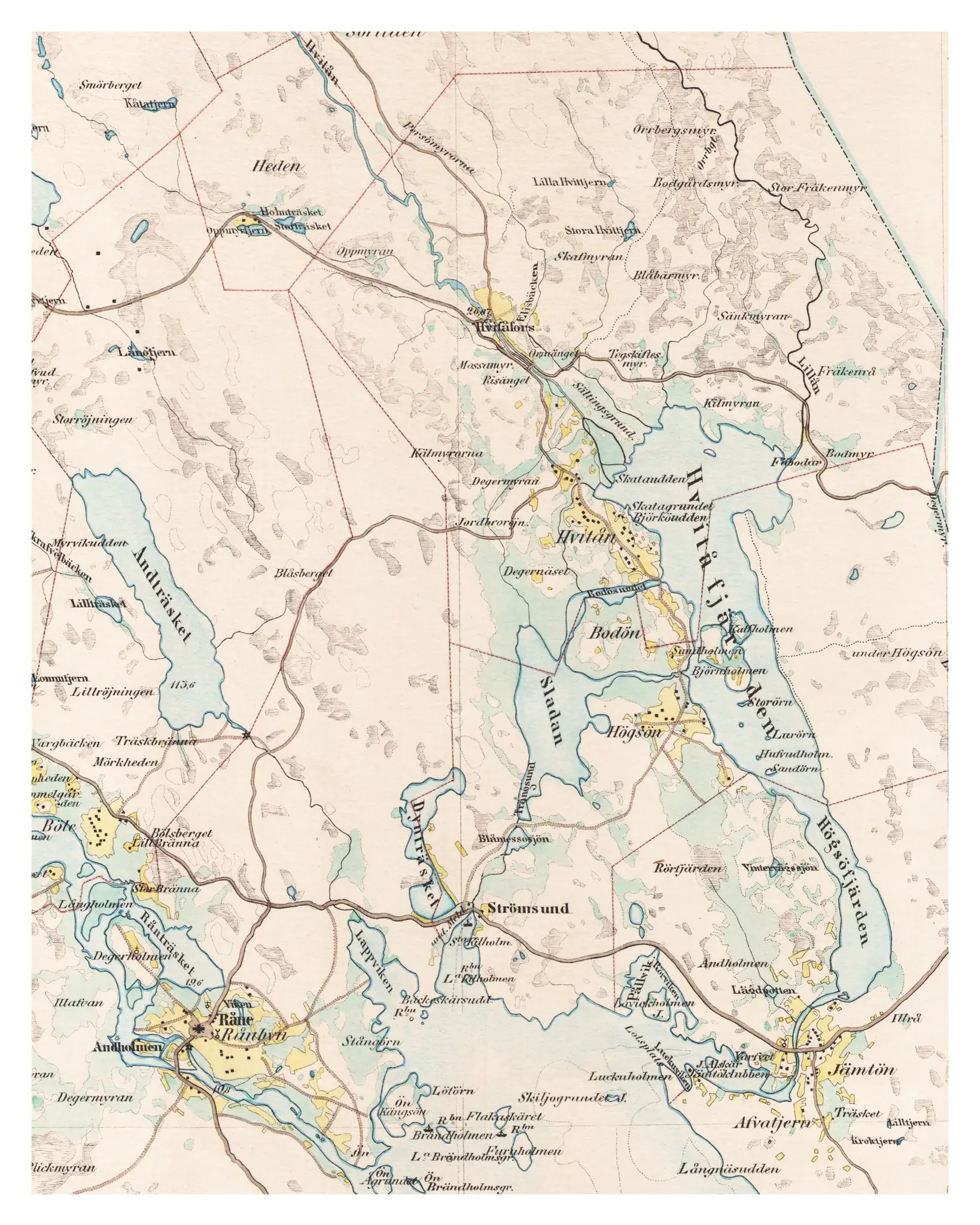 Historisk karta över Vitå och Råneå, år 1869