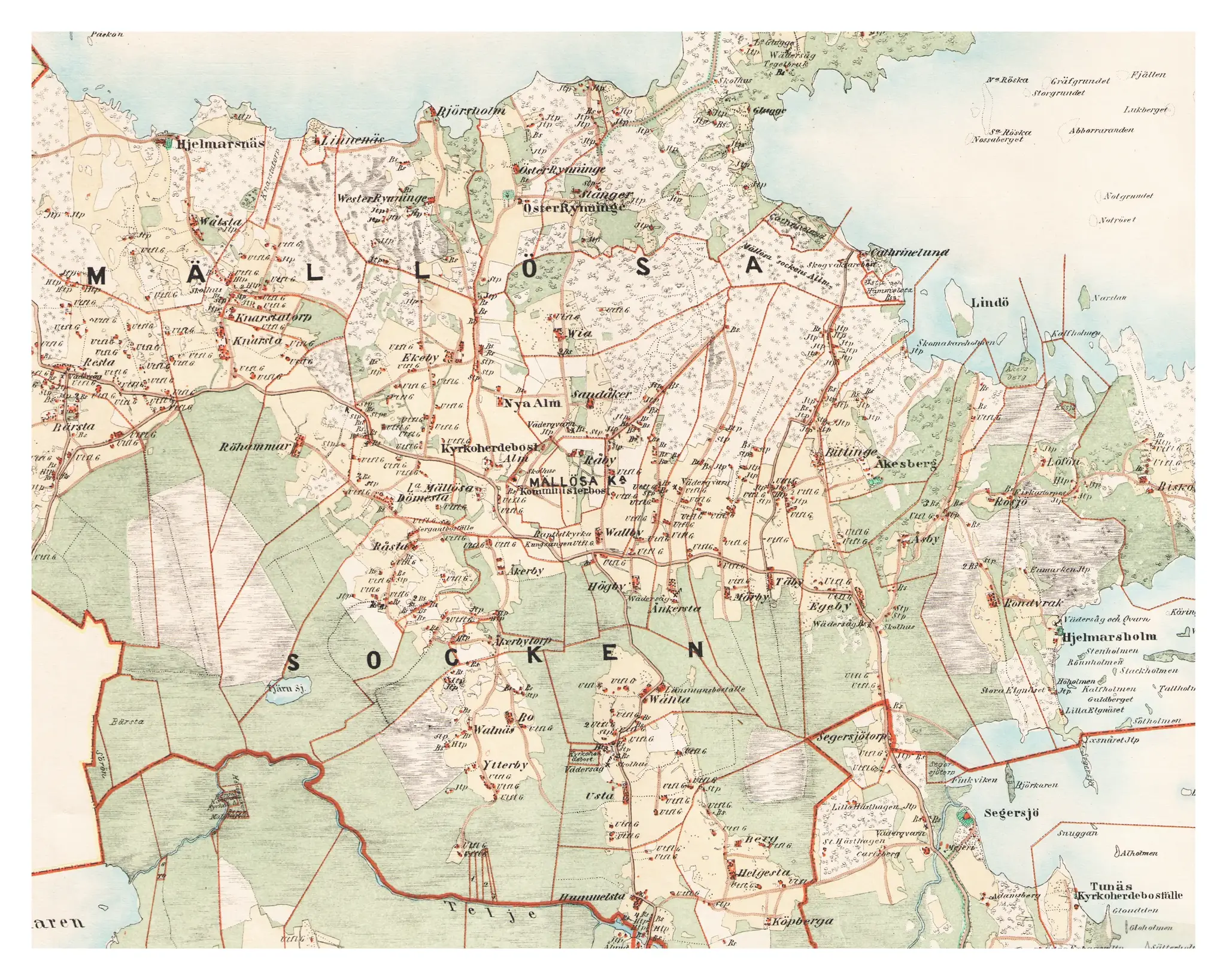 Historisk karta över Stora Mellösa, år 1865-1867