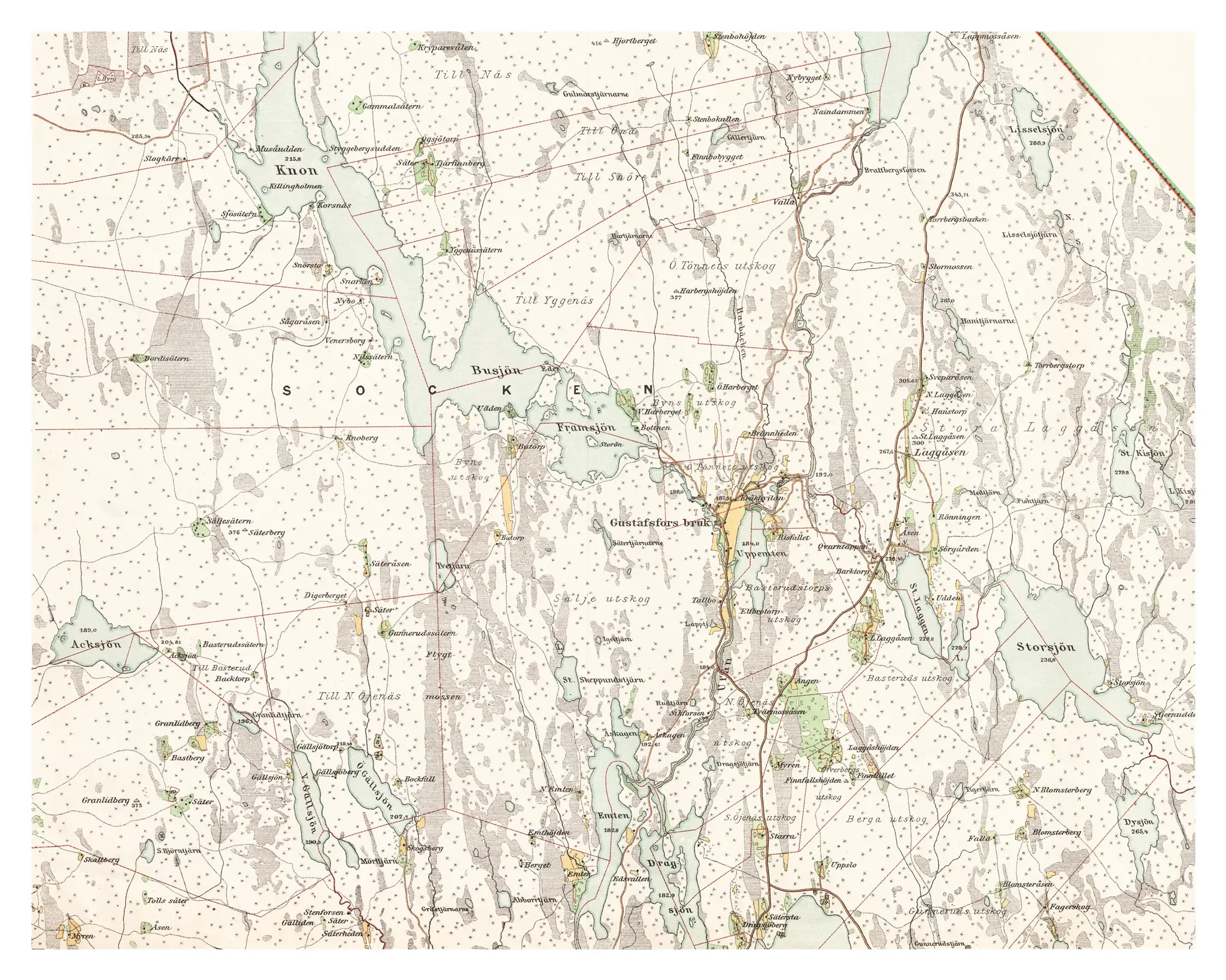 Historisk karta över Gustavsfors (Värmland), år 1892