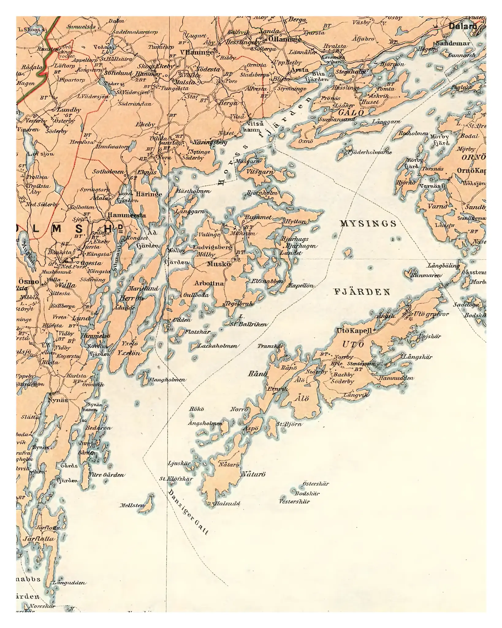 Historisk karta över Muskö och Utö, år 1886