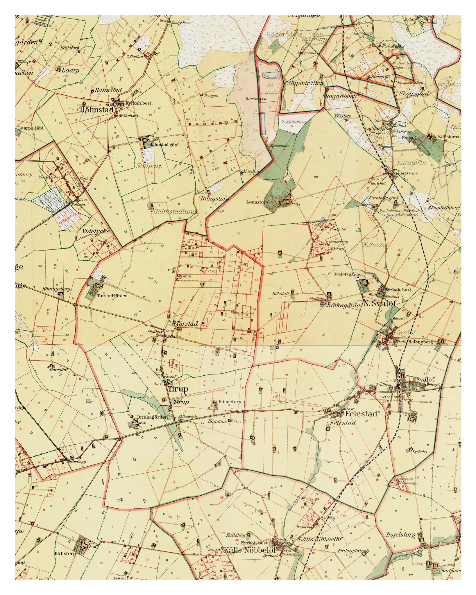 Historisk karta över Tarstad, år 1912