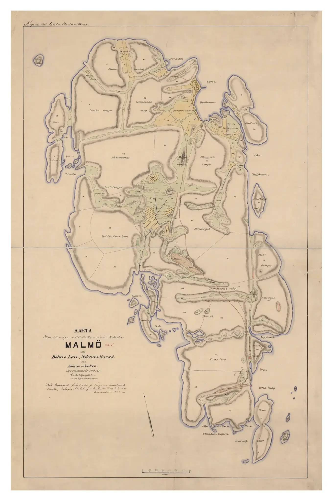 Historisk karta över Bohus-Malmön, år 1849