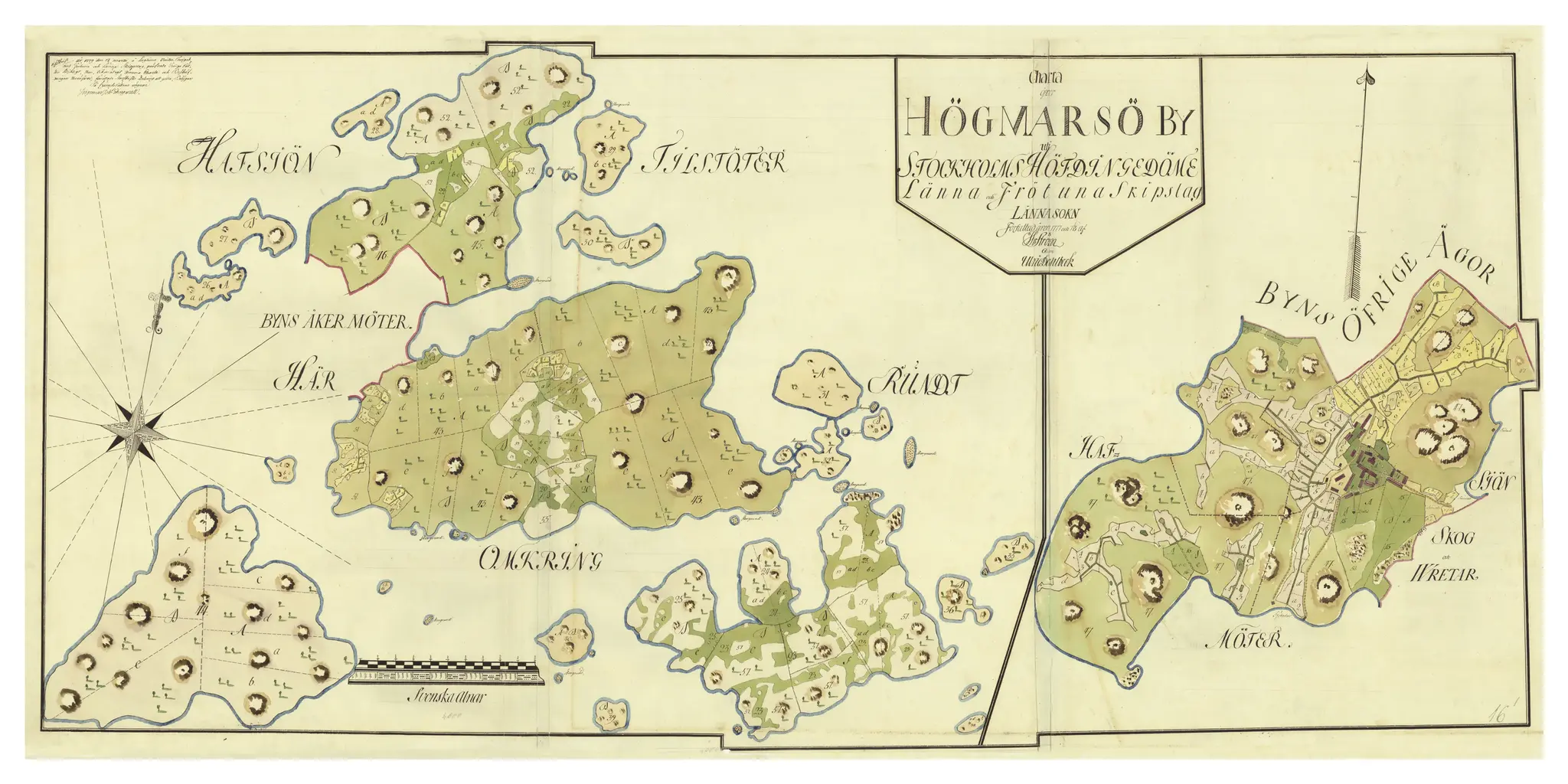 Historisk karta över Högmarsö, år 1777