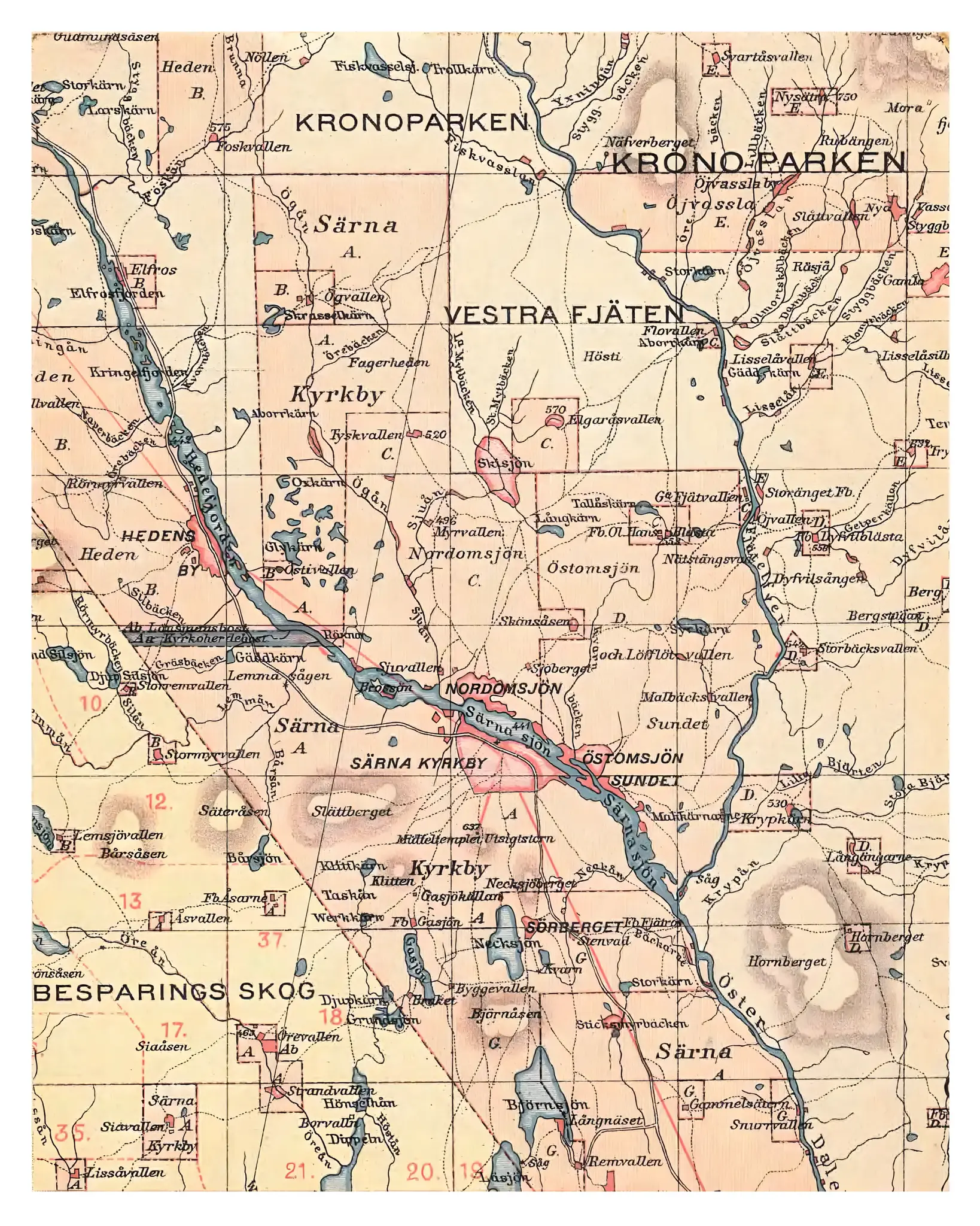 Historisk karta över Särna, år 1885-1886