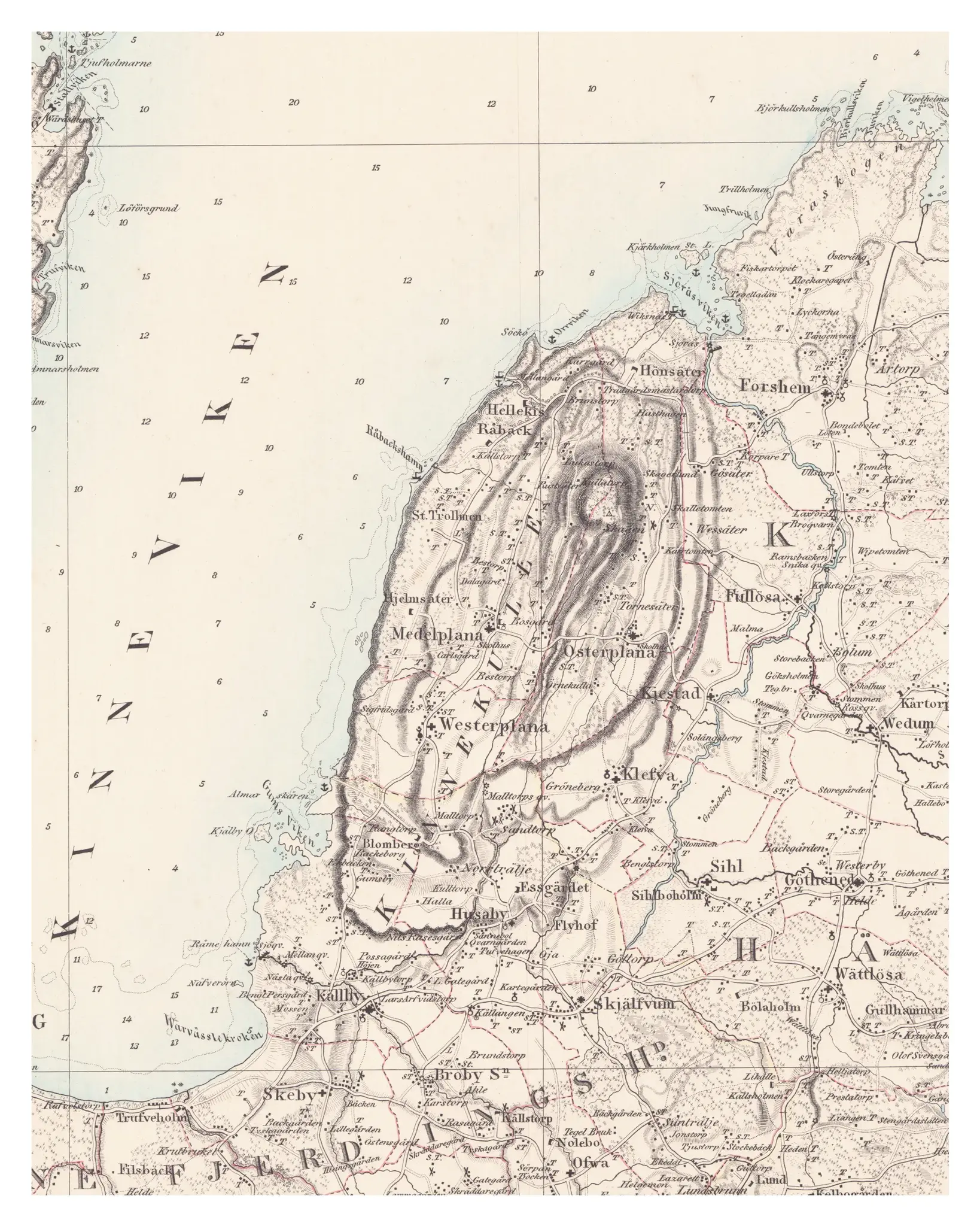 Historisk karta över Kinnekulle och Hällekis, år 1858