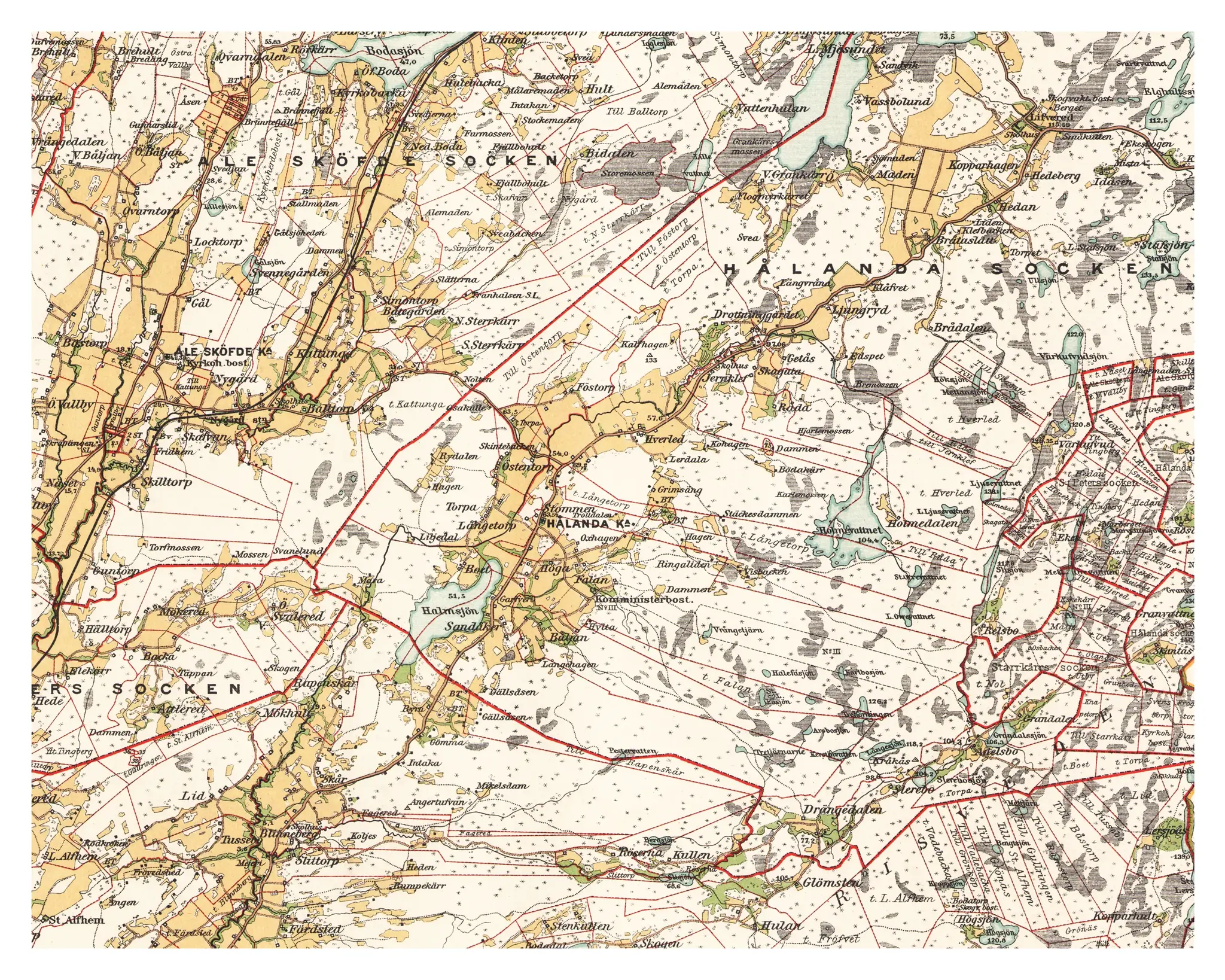 Historisk karta över Hålanda, år 1922