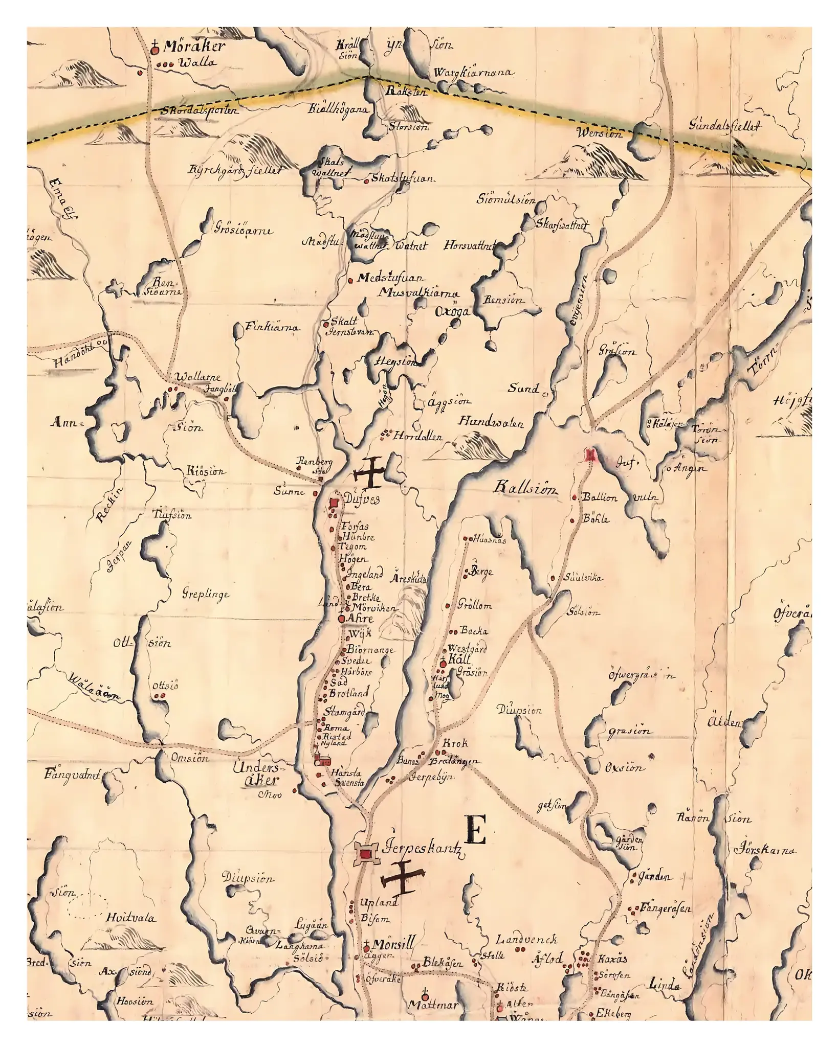 Historisk karta över Åre, år 1710